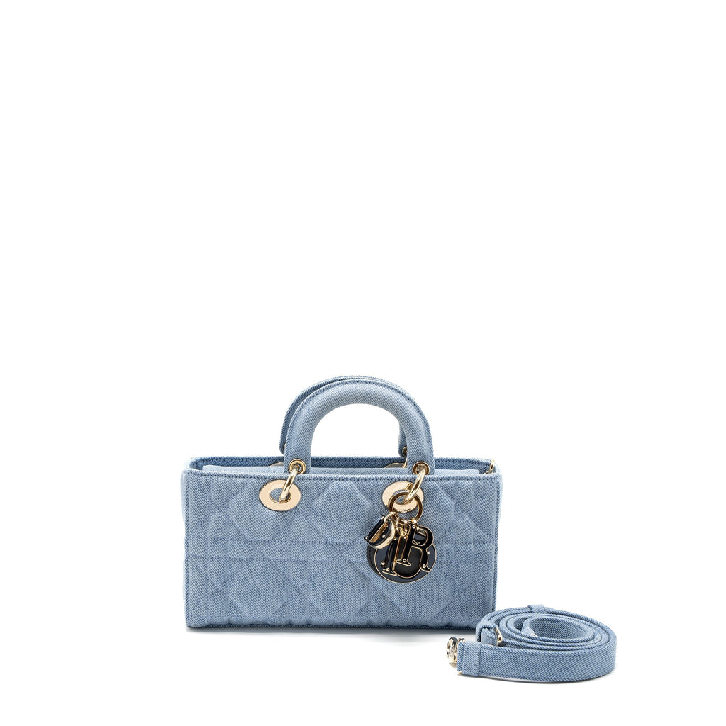 DIOR SMALL LADY D-JOY BAG MACROCANNAGE DENIM BLUE LGHW