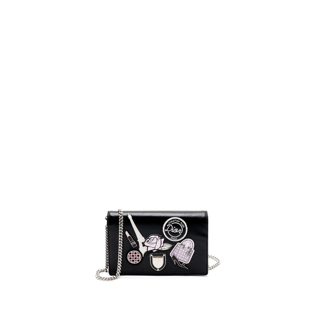 DIOR DIORAMA WALLET ON CHAIN LIMITED PRINT LAMBSKIN BLACK SHW