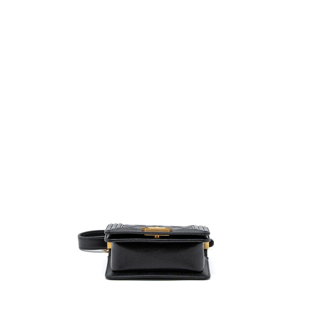 CHANEL SUPER MINI BOY BAG CAVIAR BLACK BRUSHED GHW (MICROCHIP)