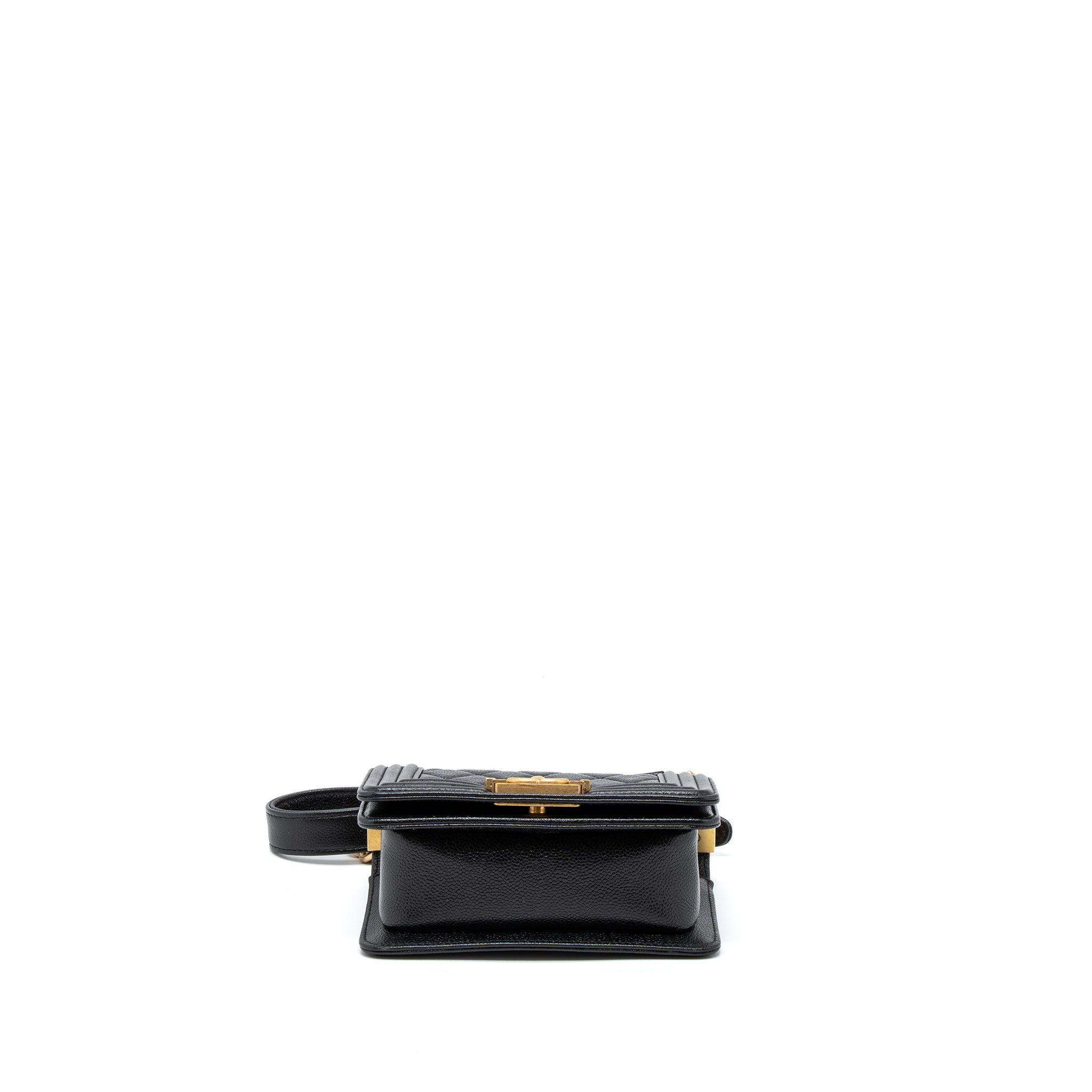 CHANEL SUPER MINI BOY BAG CAVIAR BLACK BRUSHED GHW (MICROCHIP)
