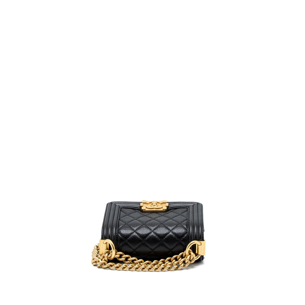 CHANEL SUPER MINI BOY BAG CAVIAR BLACK BRUSHED GHW (MICROCHIP)