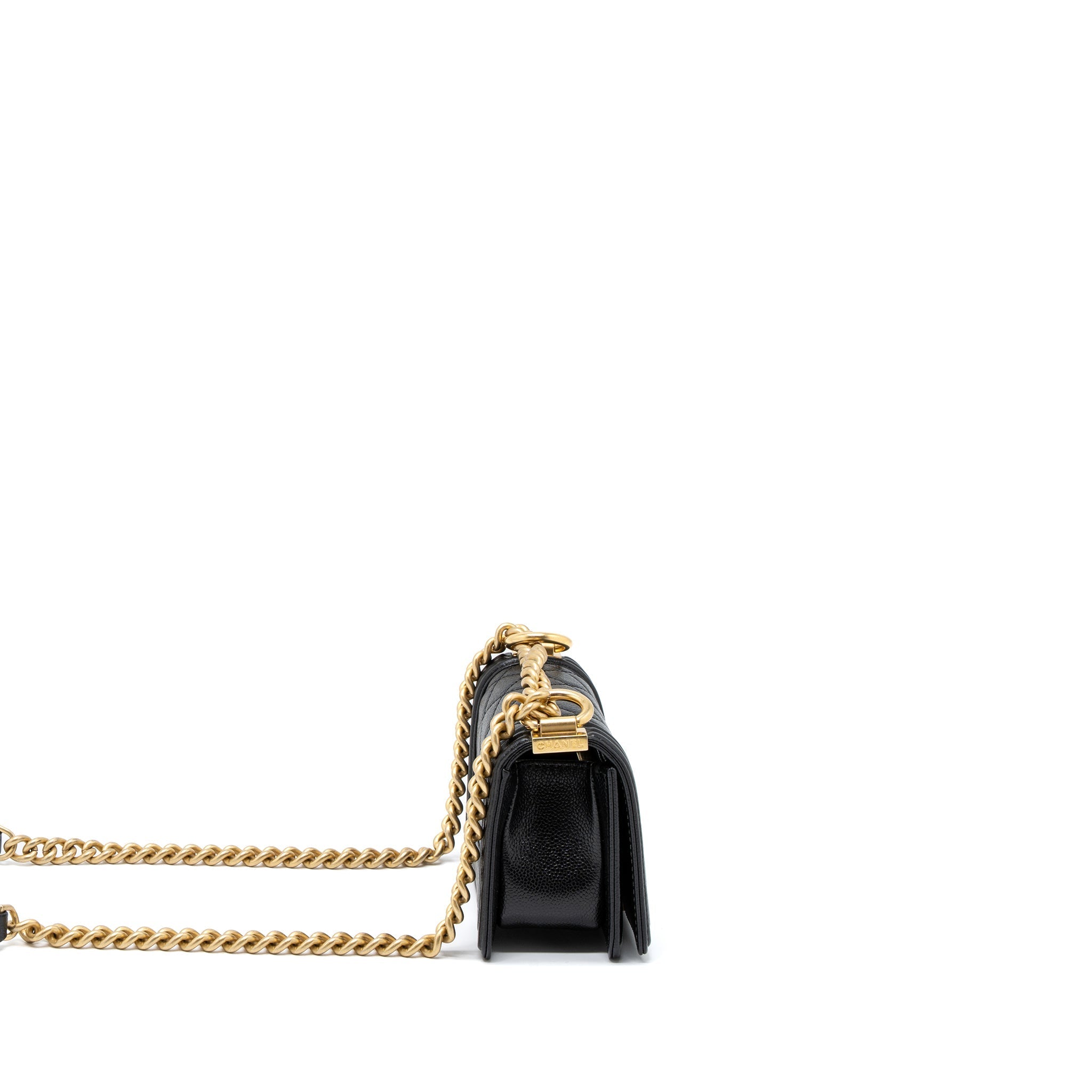 CHANEL SUPER MINI BOY BAG CAVIAR BLACK BRUSHED GHW (MICROCHIP)