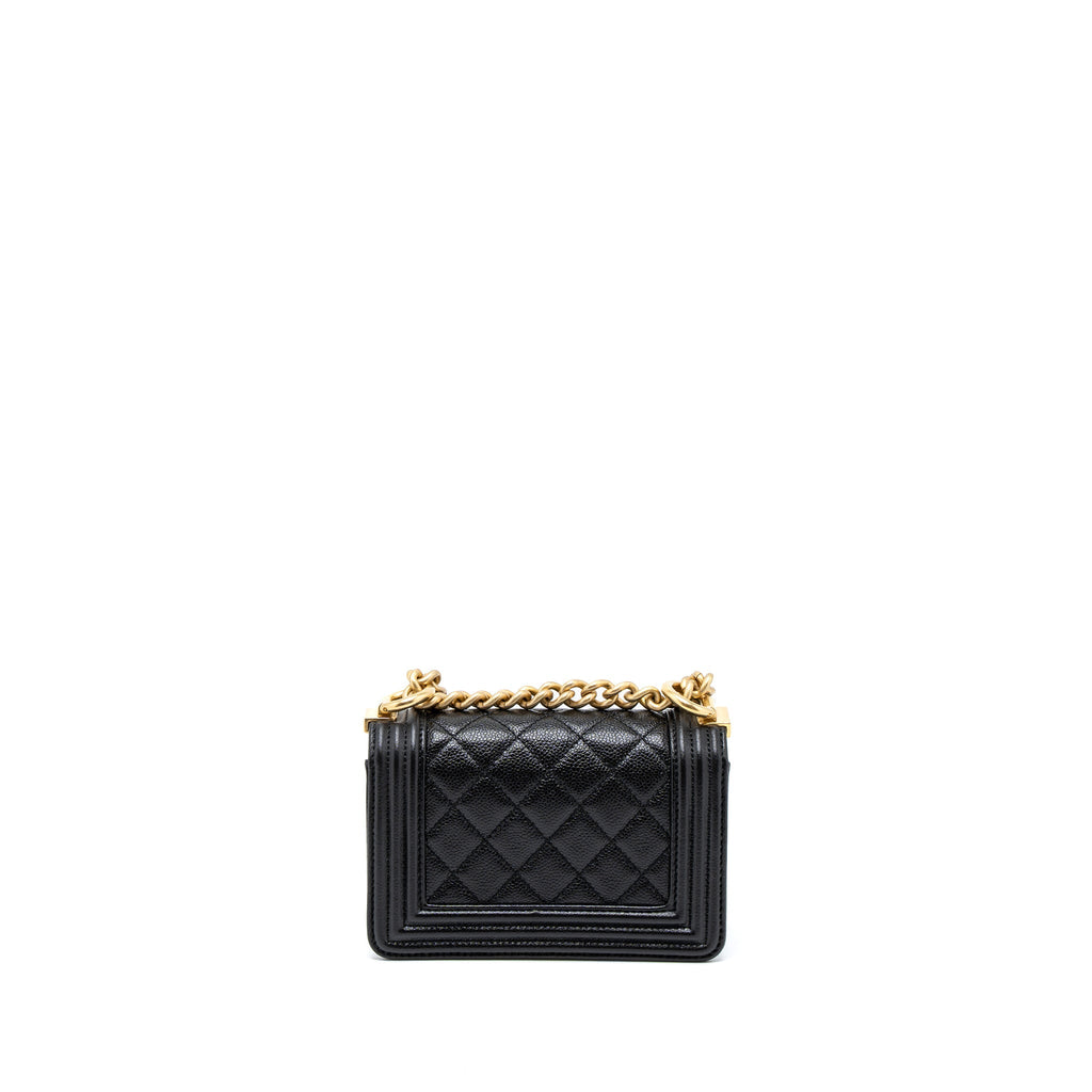 CHANEL SUPER MINI BOY BAG CAVIAR BLACK BRUSHED GHW (MICROCHIP)