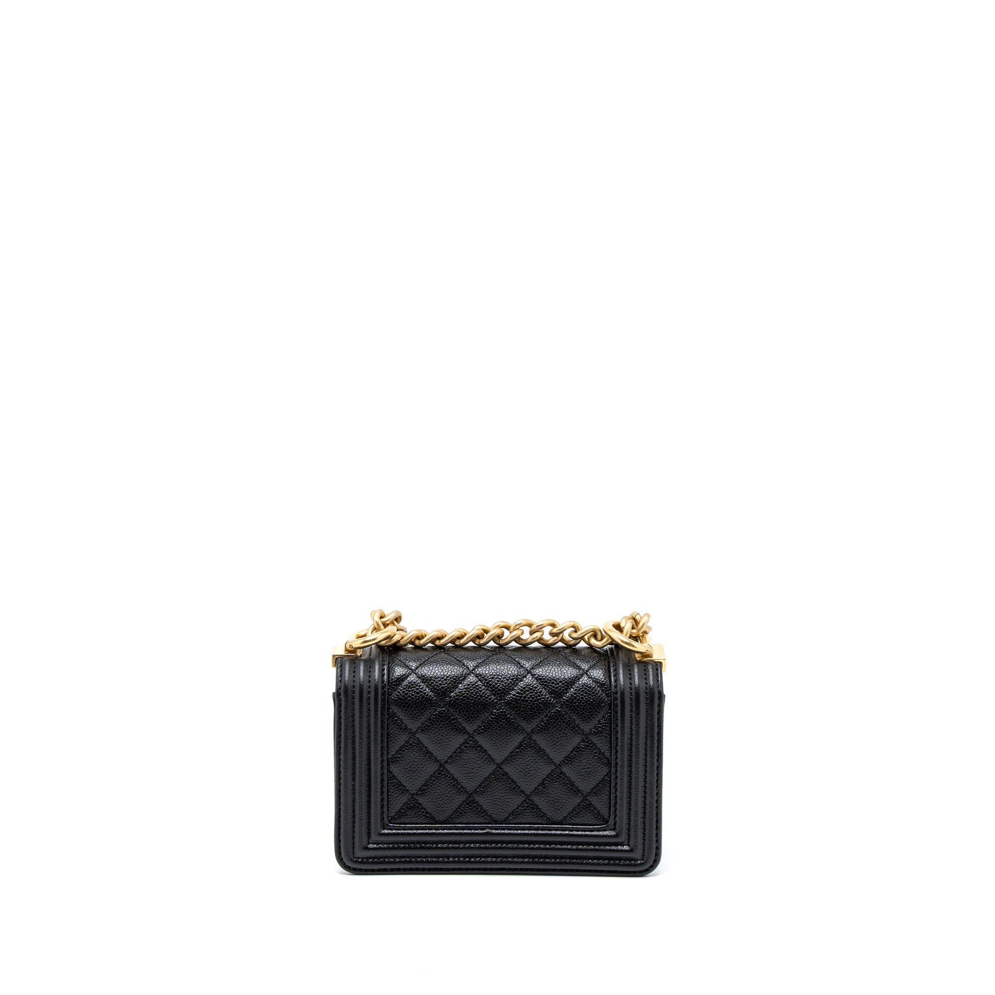 CHANEL SUPER MINI BOY BAG CAVIAR BLACK BRUSHED GHW (MICROCHIP)