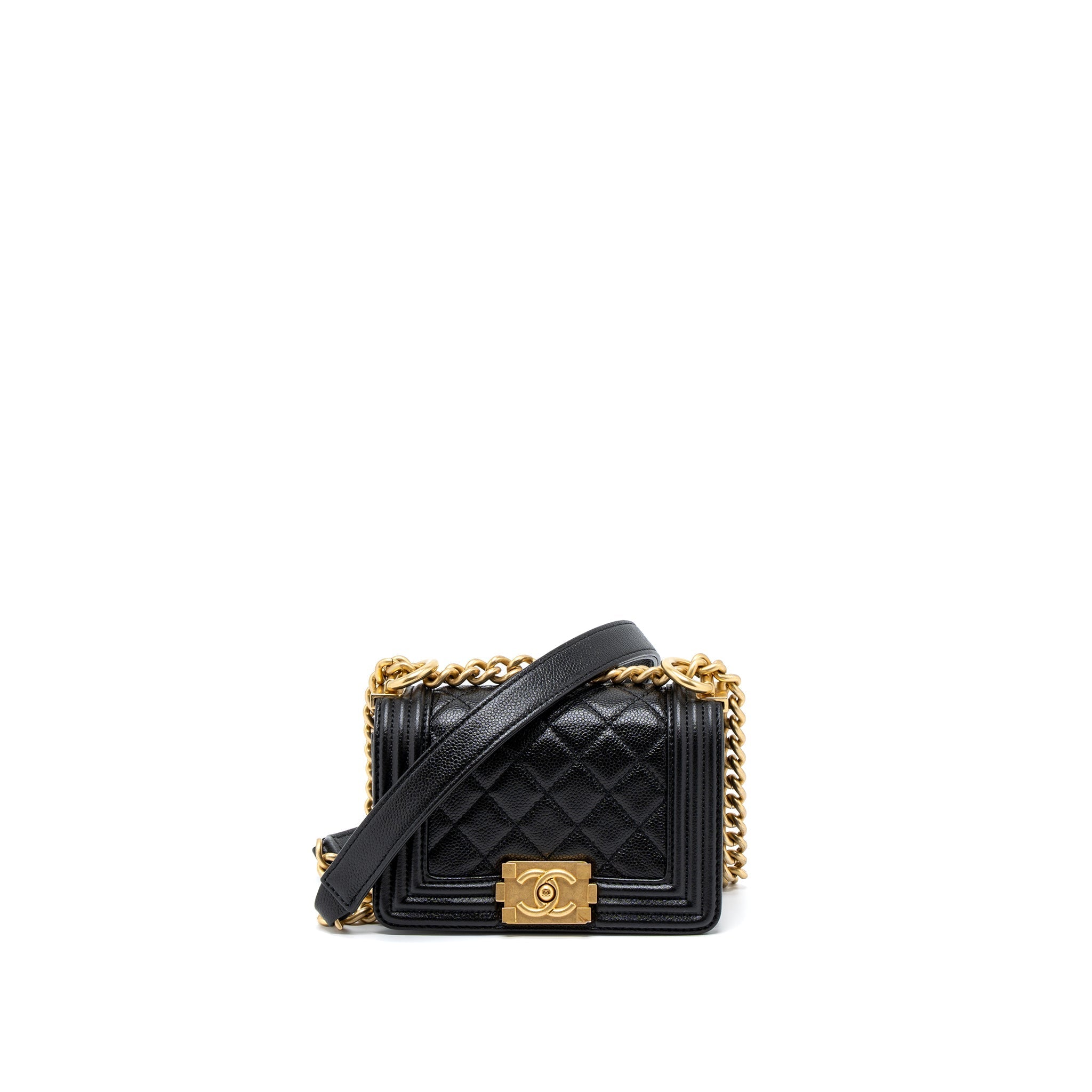 CHANEL SUPER MINI BOY BAG CAVIAR BLACK BRUSHED GHW (MICROCHIP)