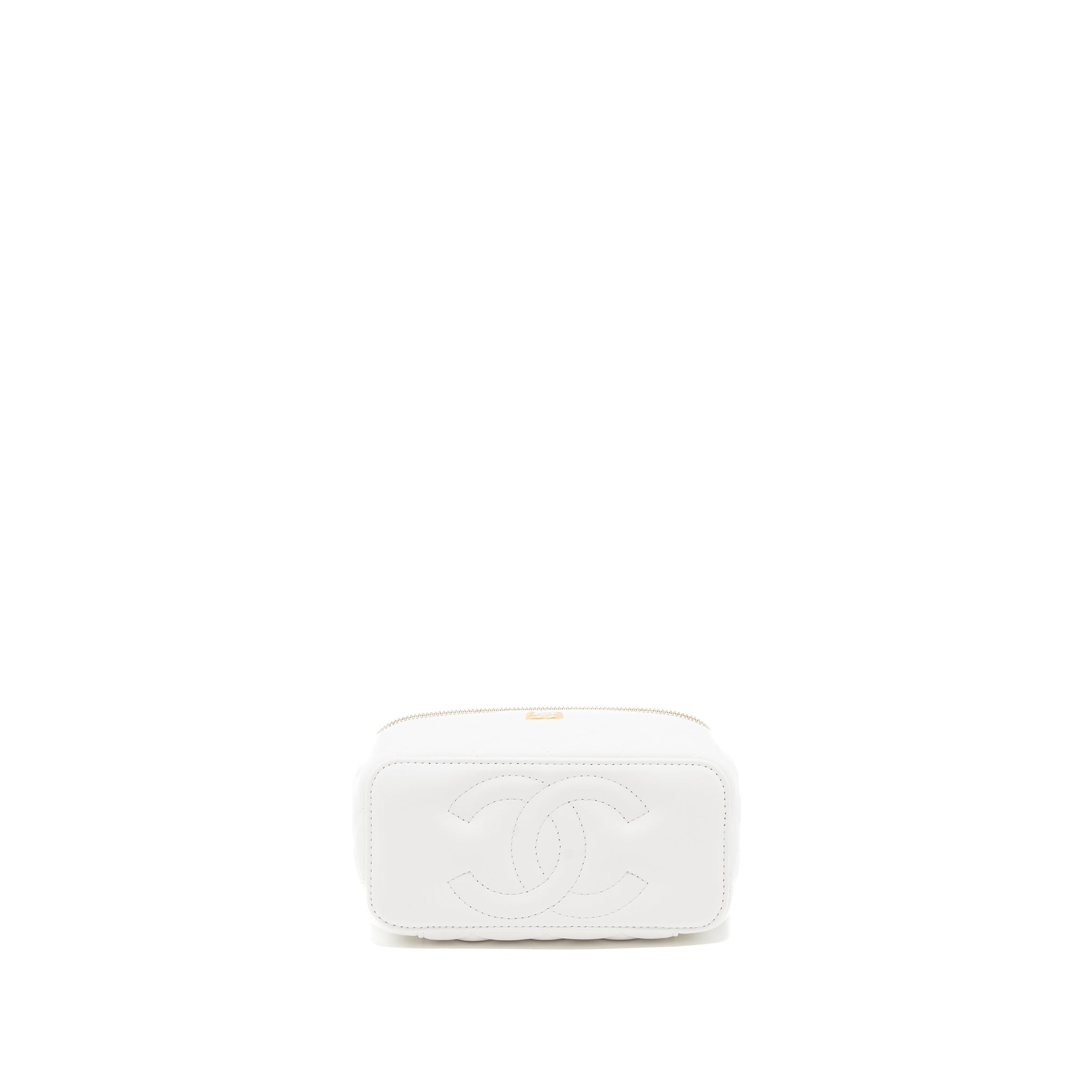 CHANEL PEARL CRUSH LONG VANITY WITH CHAIN LAMBSKIN WHITE BRUSHED GHW (MICROCHIP)