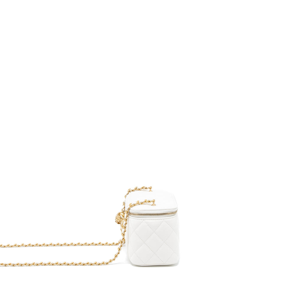 CHANEL PEARL CRUSH LONG VANITY WITH CHAIN LAMBSKIN WHITE BRUSHED GHW (MICROCHIP)
