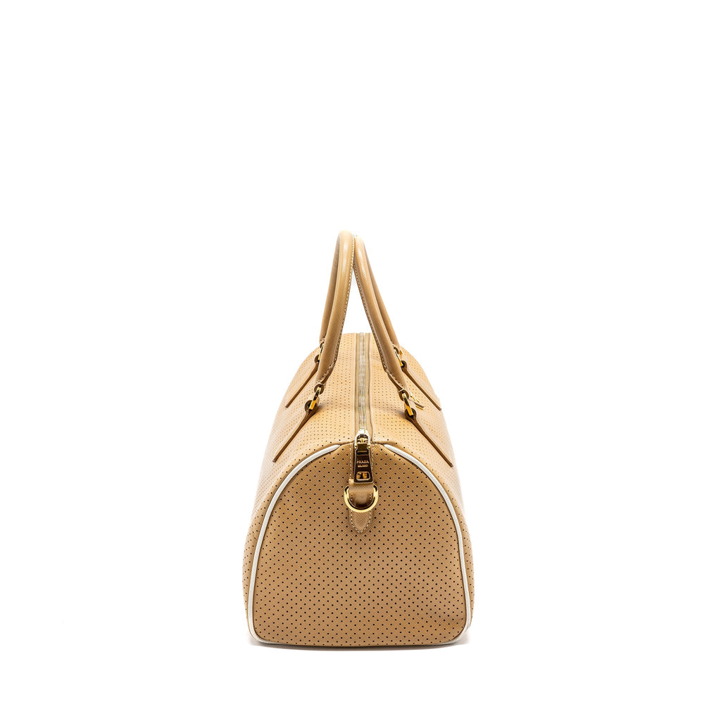 PRADA BOSTON TOTE BAG CALFSKIN LEATHER BEIGE GHW