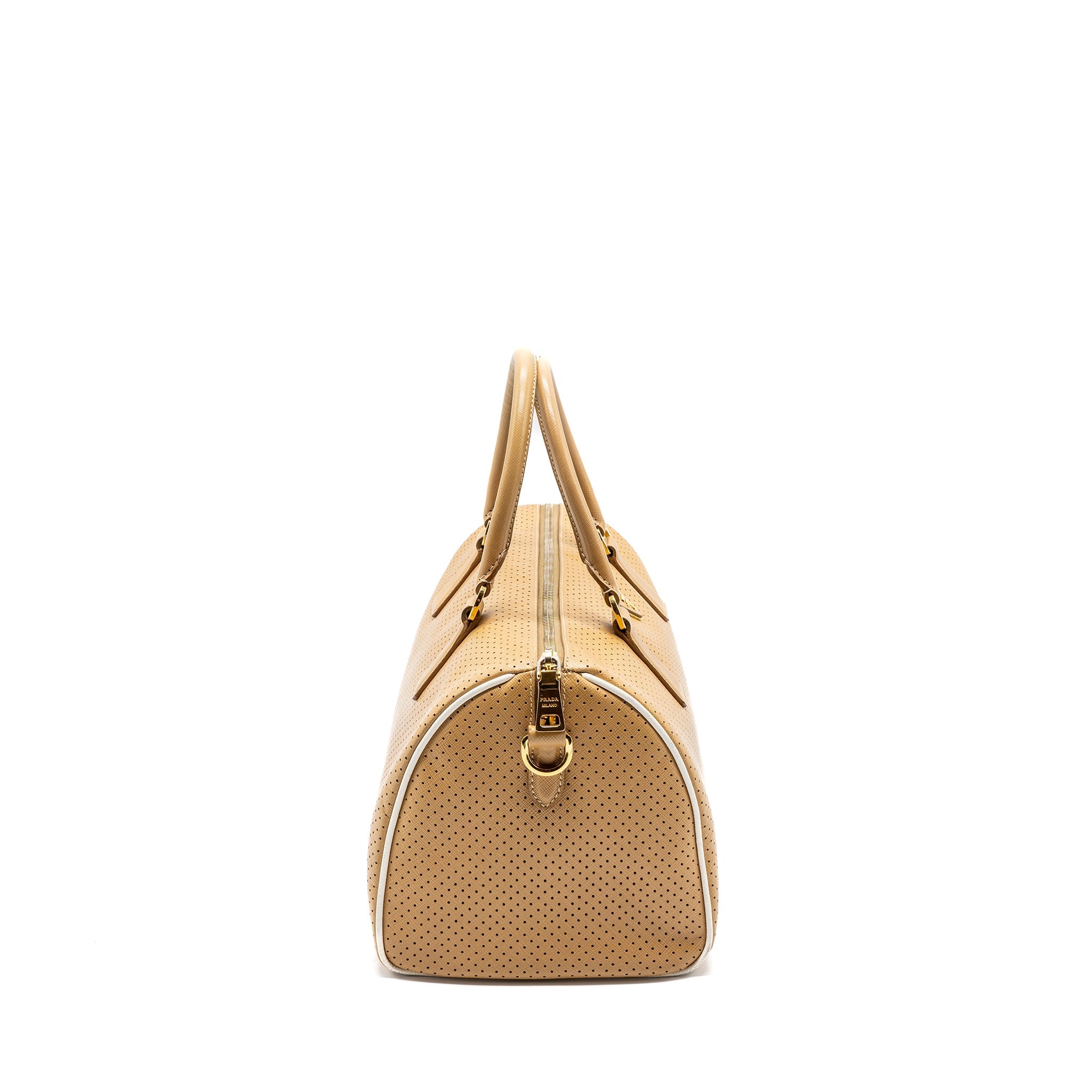 PRADA BOSTON TOTE BAG CALFSKIN LEATHER BEIGE GHW