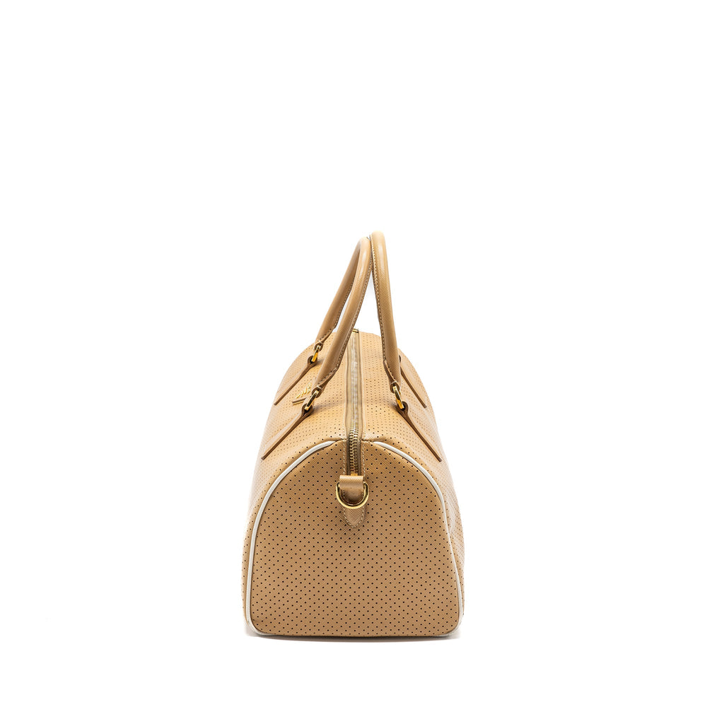 PRADA BOSTON TOTE BAG CALFSKIN LEATHER BEIGE GHW