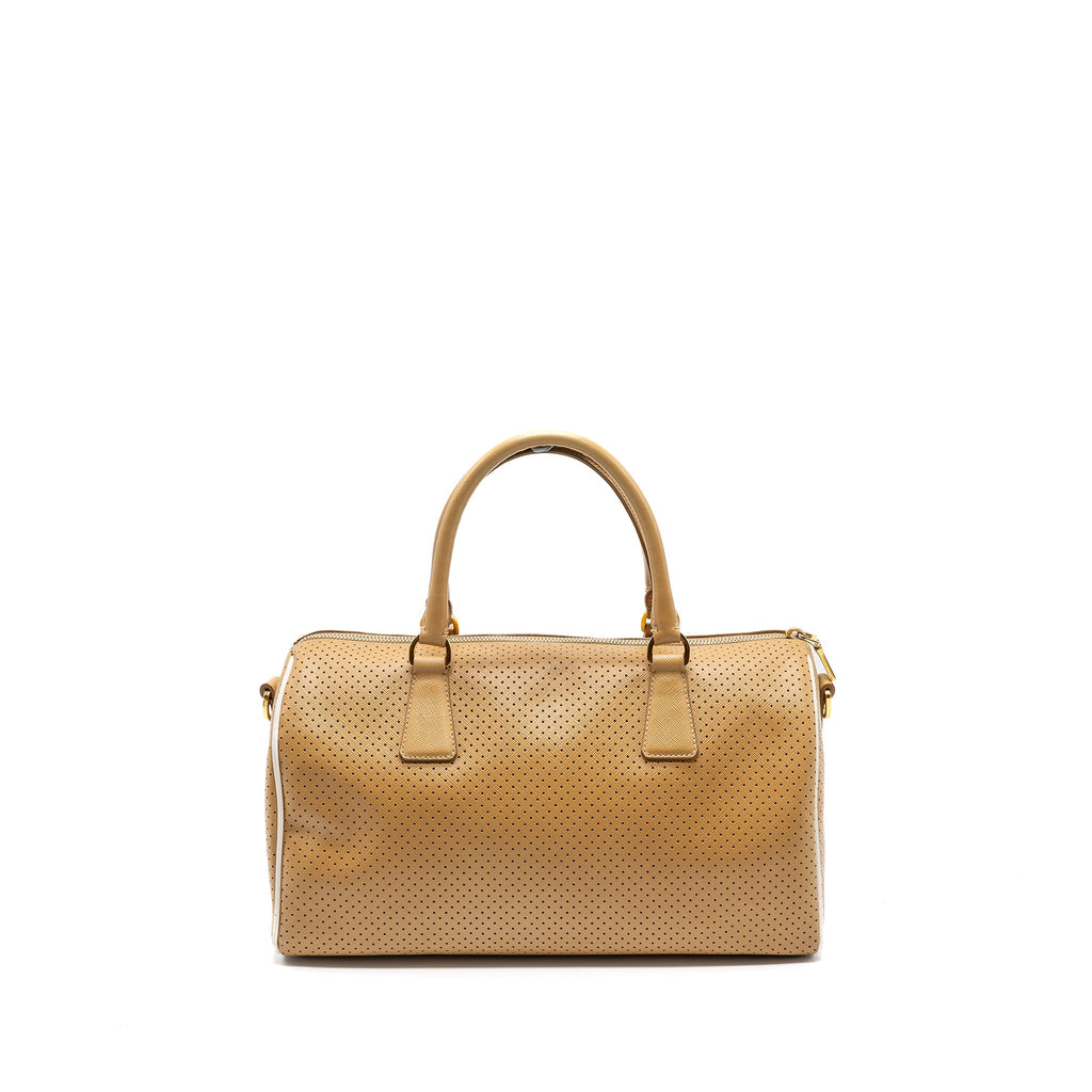 PRADA BOSTON TOTE BAG CALFSKIN LEATHER BEIGE GHW