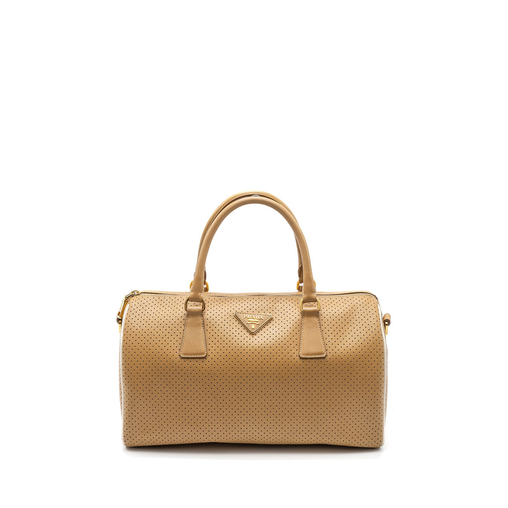 PRADA BOSTON TOTE BAG CALFSKIN LEATHER BEIGE GHW