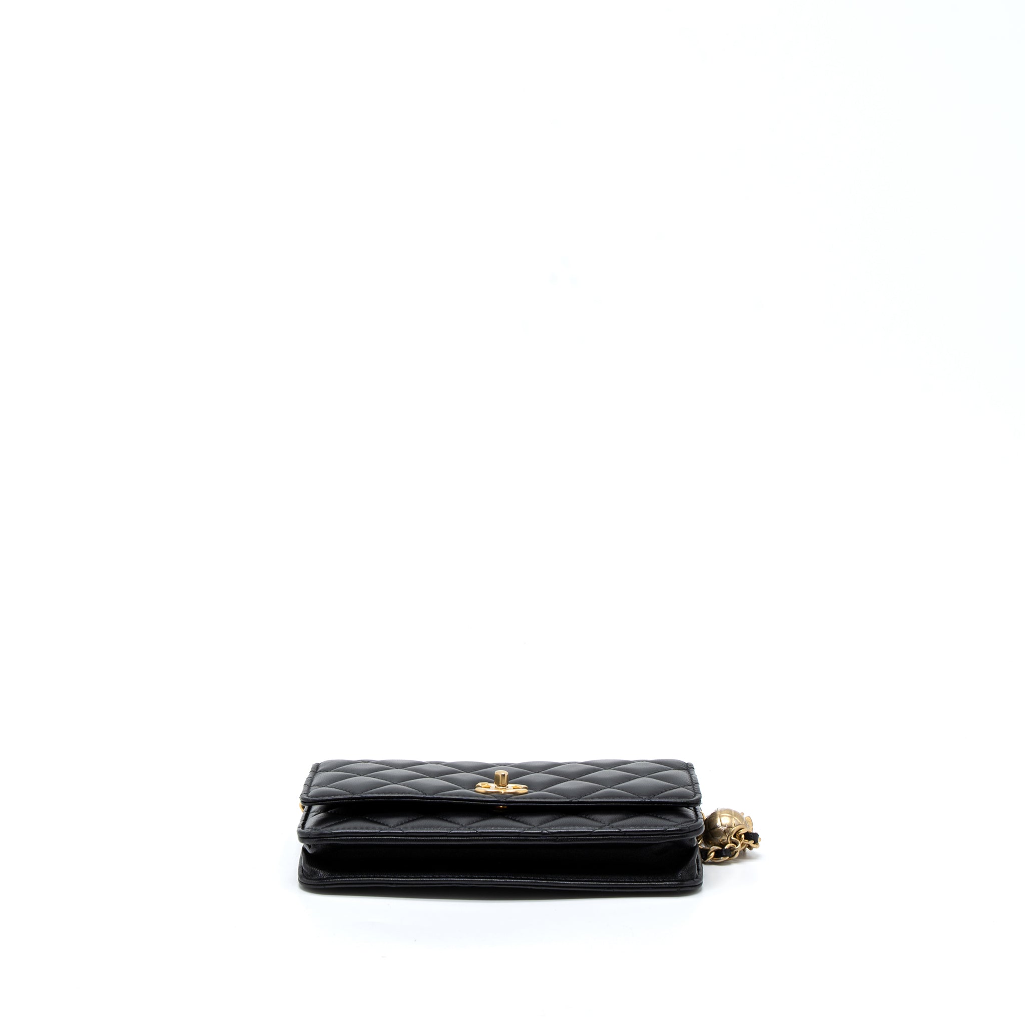 CHANEL PEARL CRUSH WALLET ON CHAIN LAMBSKIN BLACK BRUSHED GHW (MICROCHIP)