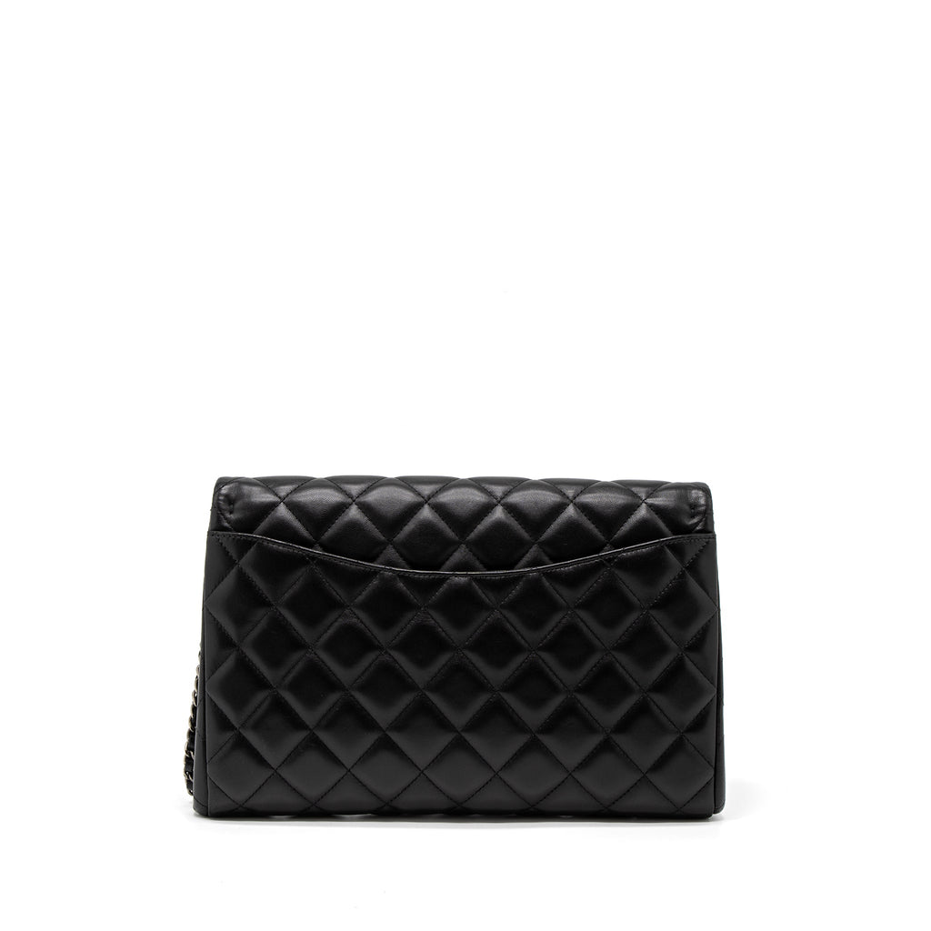 CHANEL TIMELESS CLUTCH WITH CHAIN LAMBSKIN BLACK RUTHENIUM HARDWARE