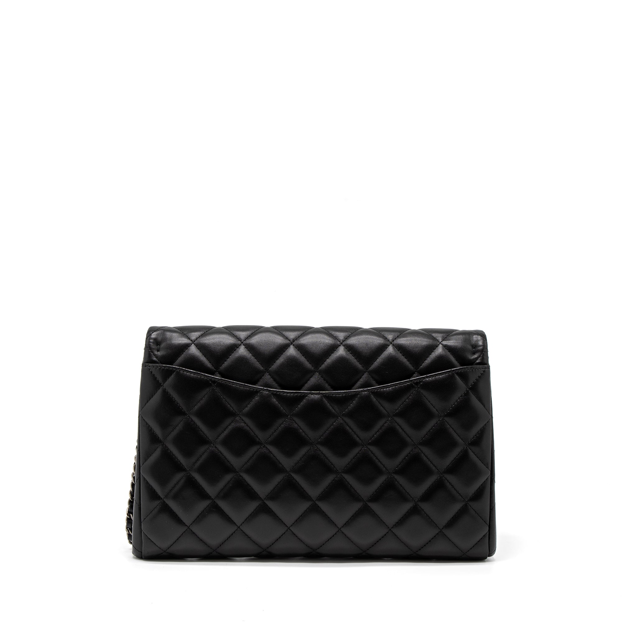 CHANEL TIMELESS CLUTCH WITH CHAIN LAMBSKIN BLACK RUTHENIUM HARDWARE