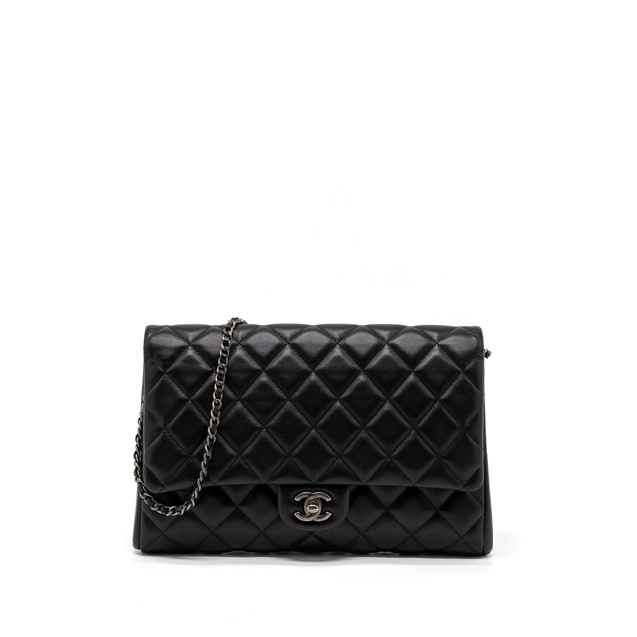 CHANEL TIMELESS CLUTCH WITH CHAIN LAMBSKIN BLACK RUTHENIUM HARDWARE