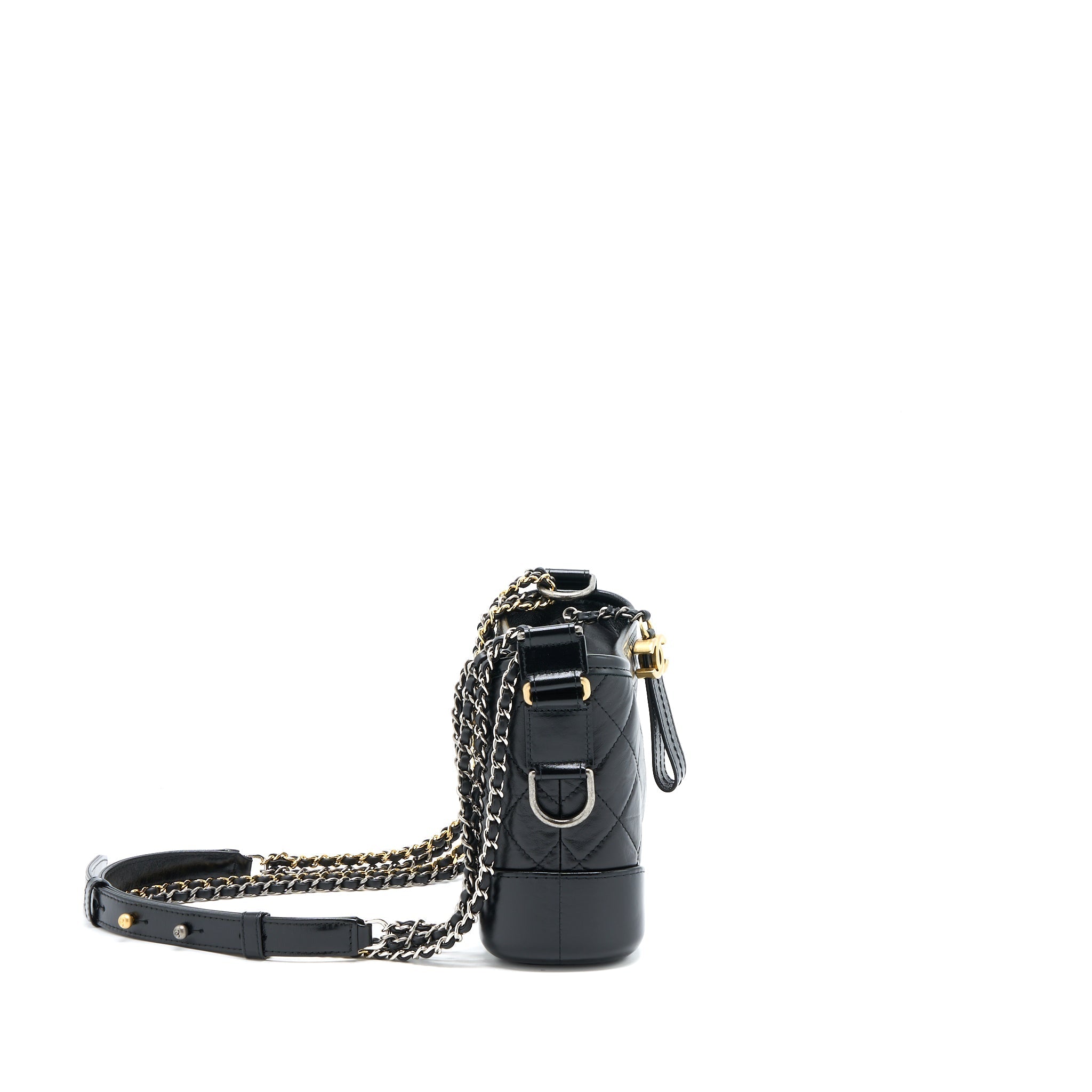 CHANEL SMALL GABRIELLE HOBO BAG AGED CALFSKIN BLACK MULTICOLOUR HARDWARE