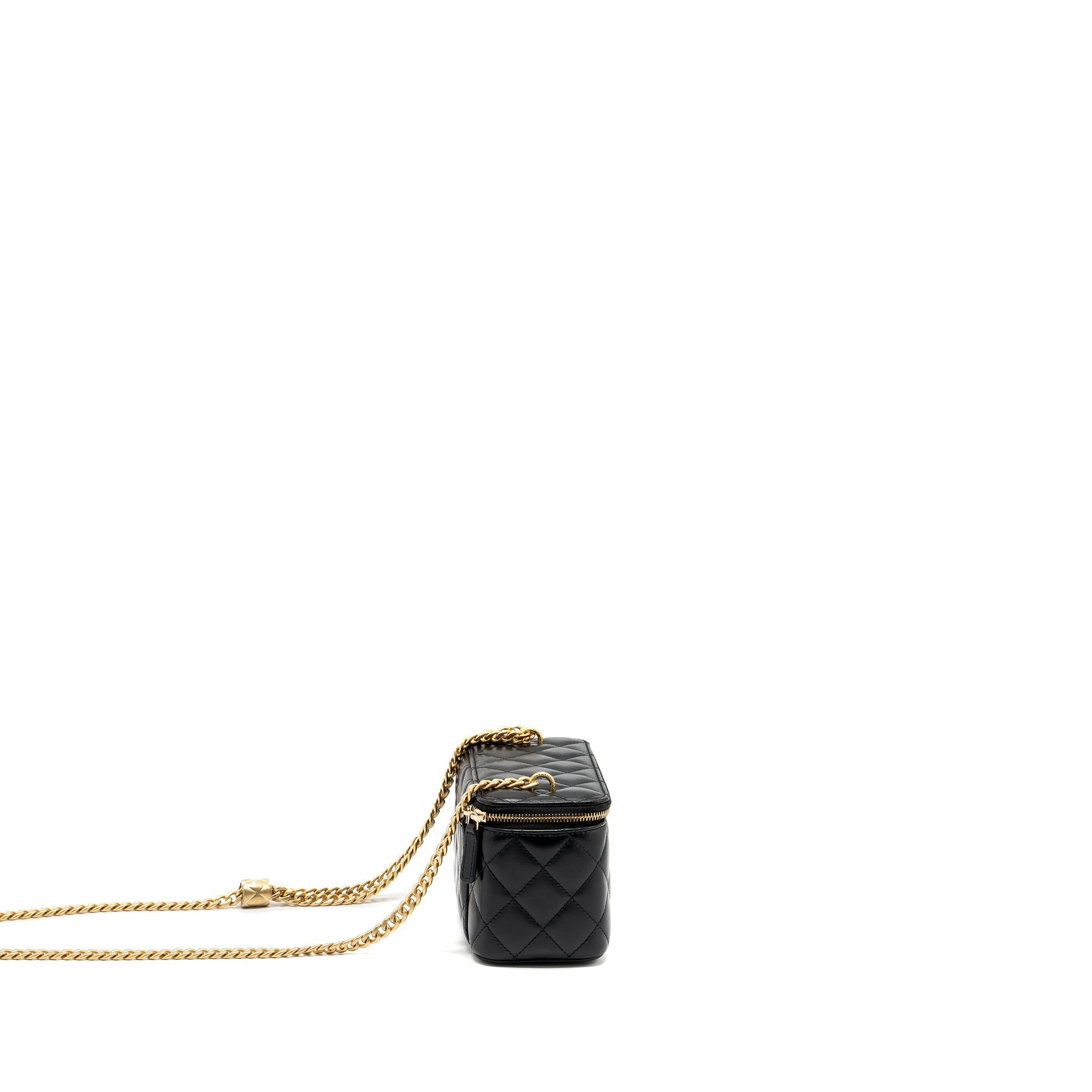 CHANEL 22K GOLD PILLAR ADJUSTABLE CHAIN LONG VANITY LAMBSKIN BLACK GHW (MICROCHIP)
