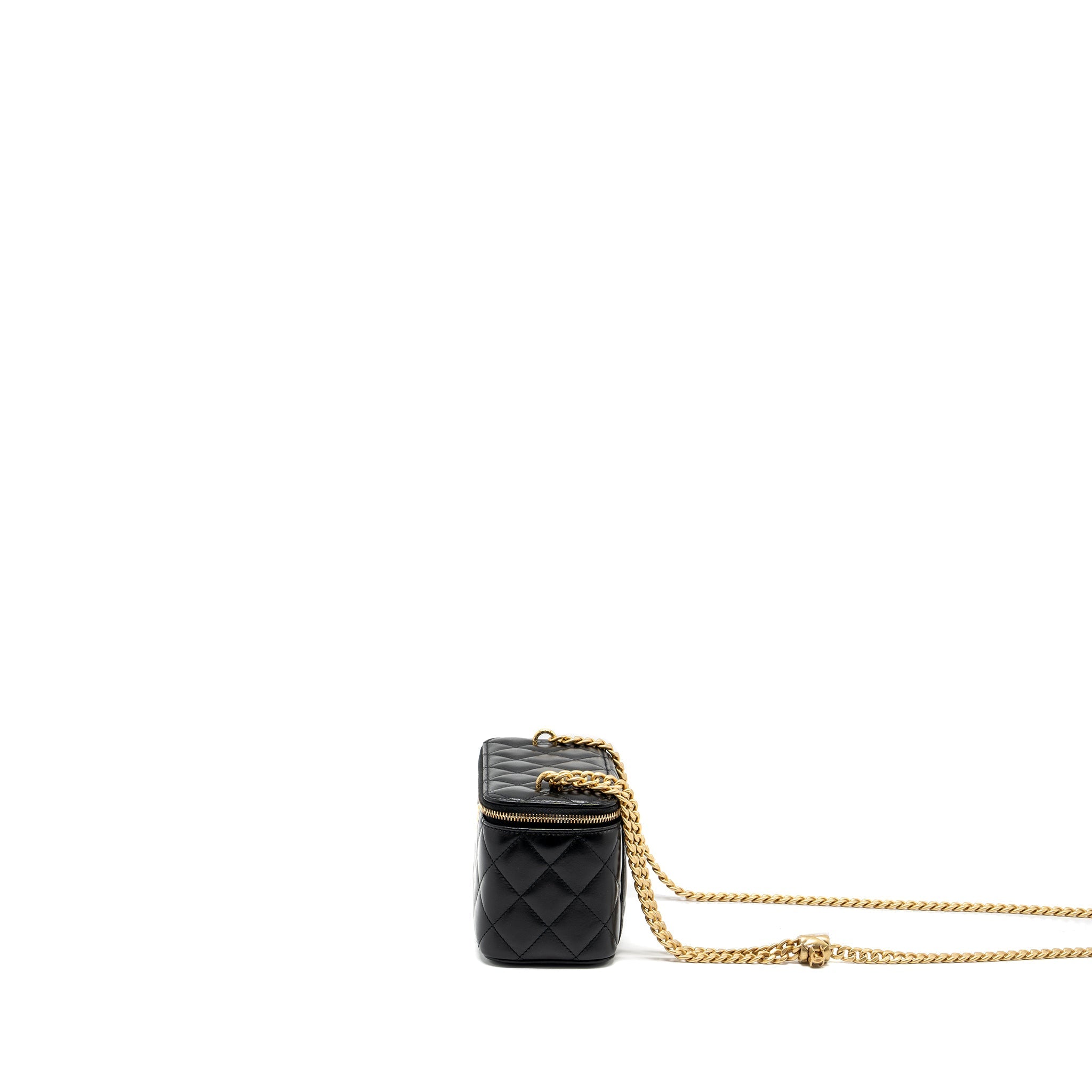 CHANEL 22K GOLD PILLAR ADJUSTABLE CHAIN LONG VANITY LAMBSKIN BLACK GHW (MICROCHIP)