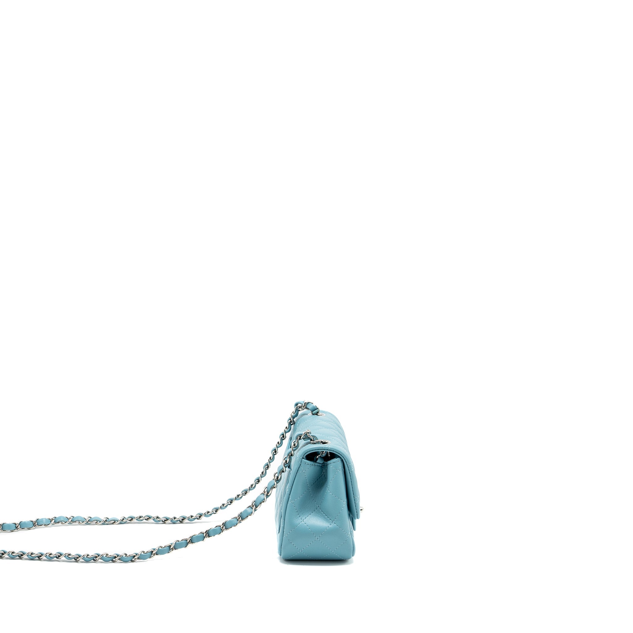 CHANEL MINI SQUARE FLAP BAG LAMBSKIN LIGHT BLUE SHW (MICROCHIP)