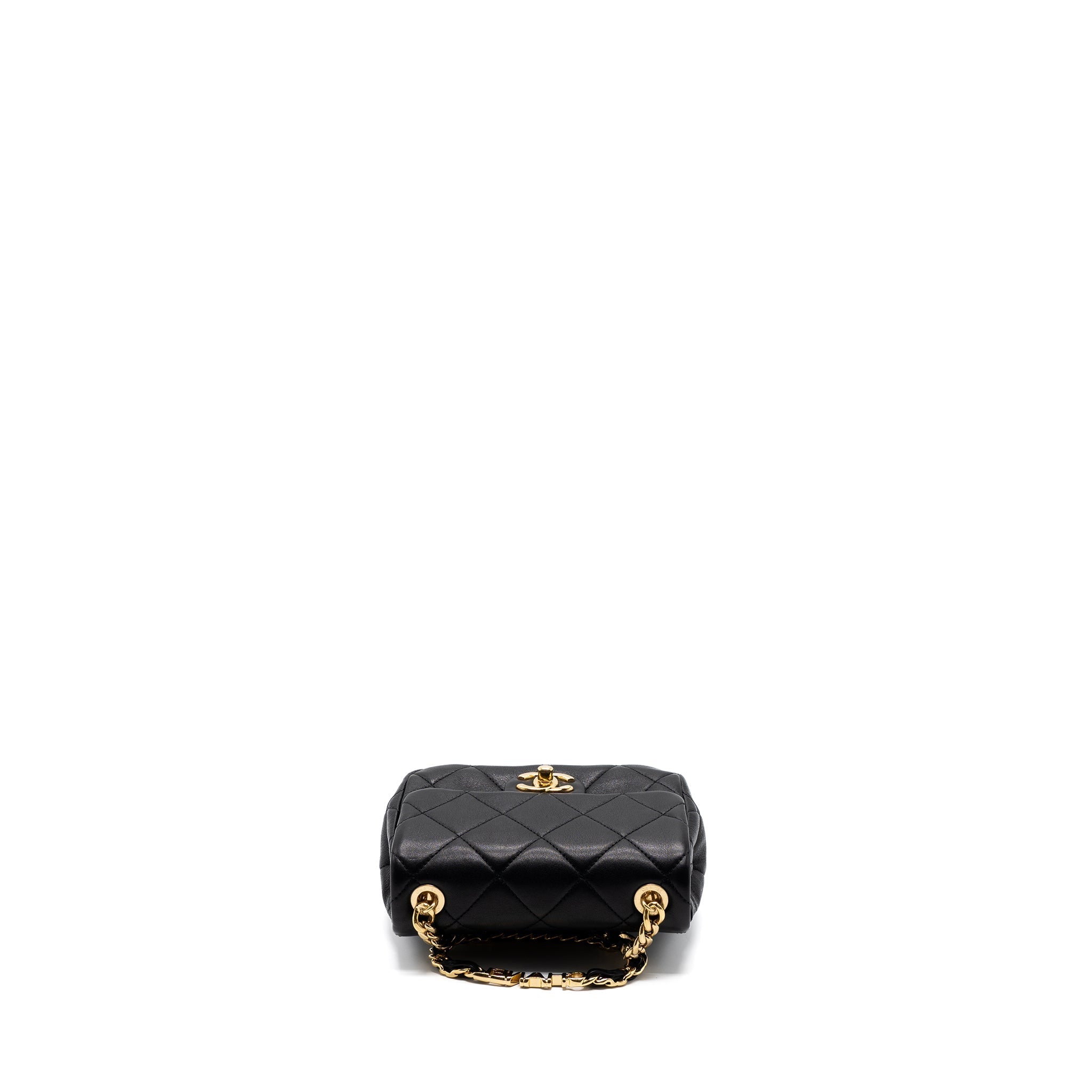 CHANEL ROUND HANDLE MINI SQUARE CROSSBODY BAG LAMBSKIN BRUSHED GHW(MICROCHIP)