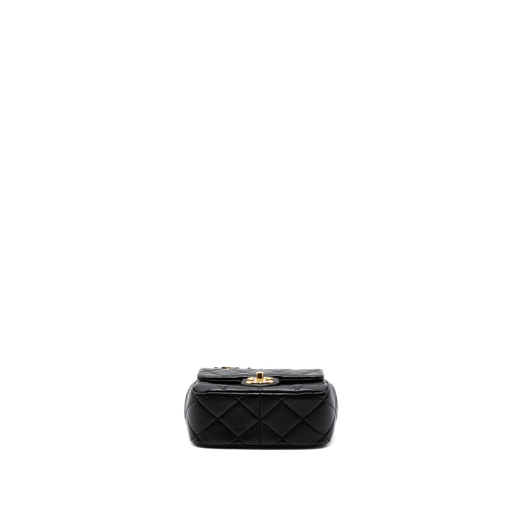 CHANEL ROUND HANDLE MINI SQUARE CROSSBODY BAG LAMBSKIN BRUSHED GHW(MICROCHIP)