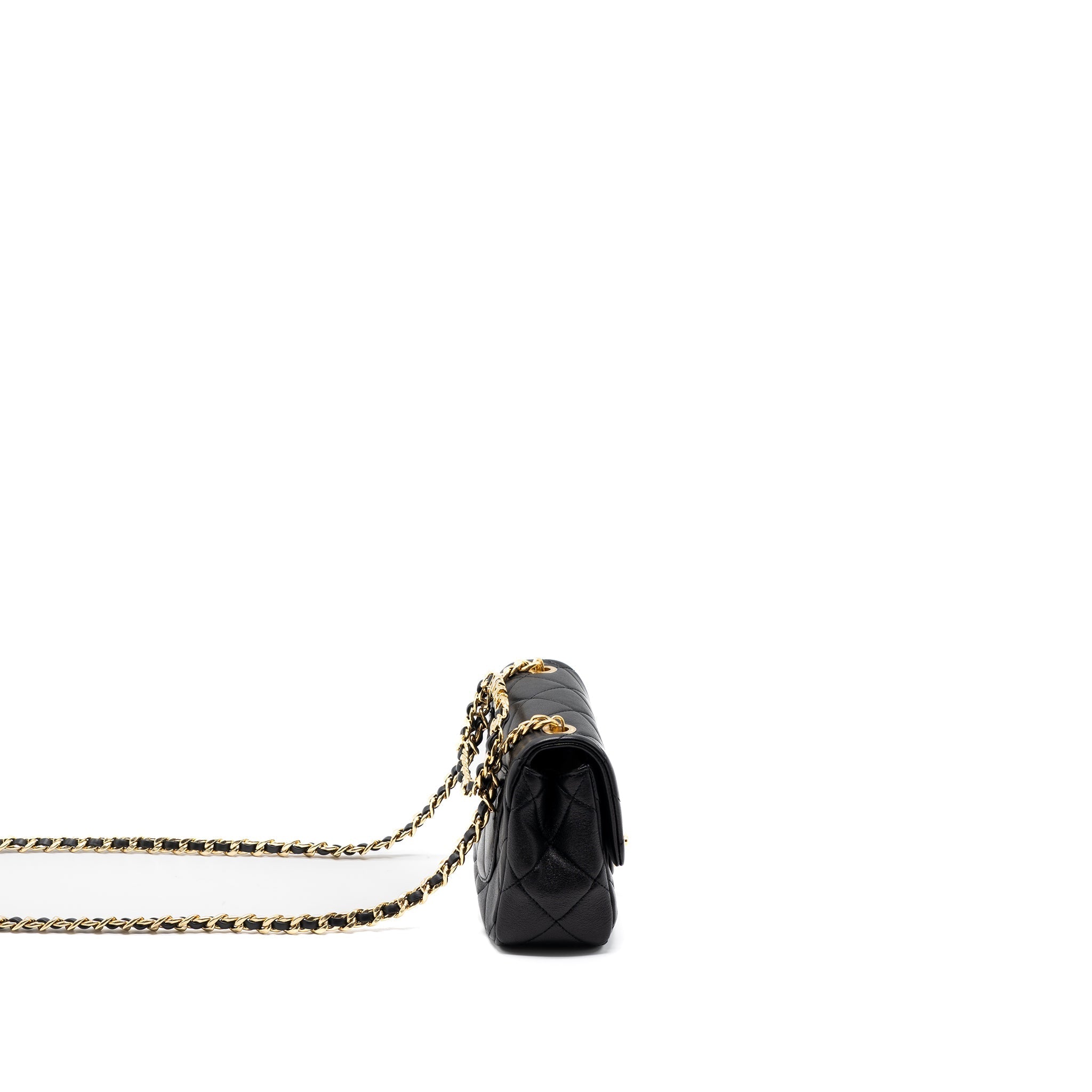 CHANEL ROUND HANDLE MINI SQUARE CROSSBODY BAG LAMBSKIN BRUSHED GHW(MICROCHIP)