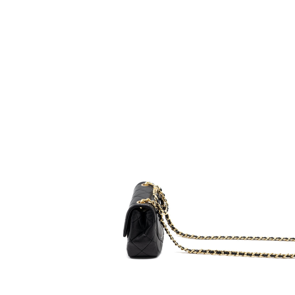CHANEL ROUND HANDLE MINI SQUARE CROSSBODY BAG LAMBSKIN BRUSHED GHW(MICROCHIP)