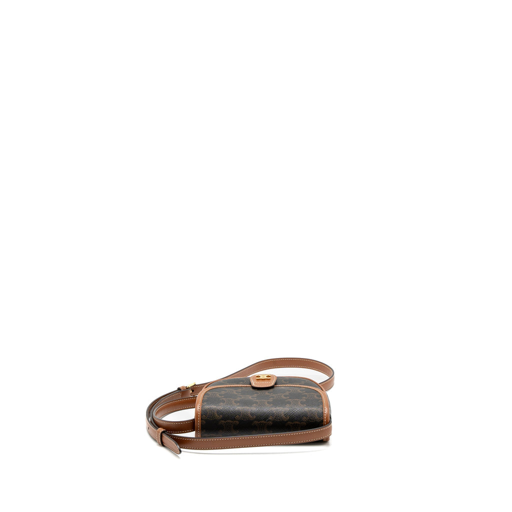 CELINE MINI BESACE IN TRIOMPHE CANVAS/CALFSKIN TAN GHW