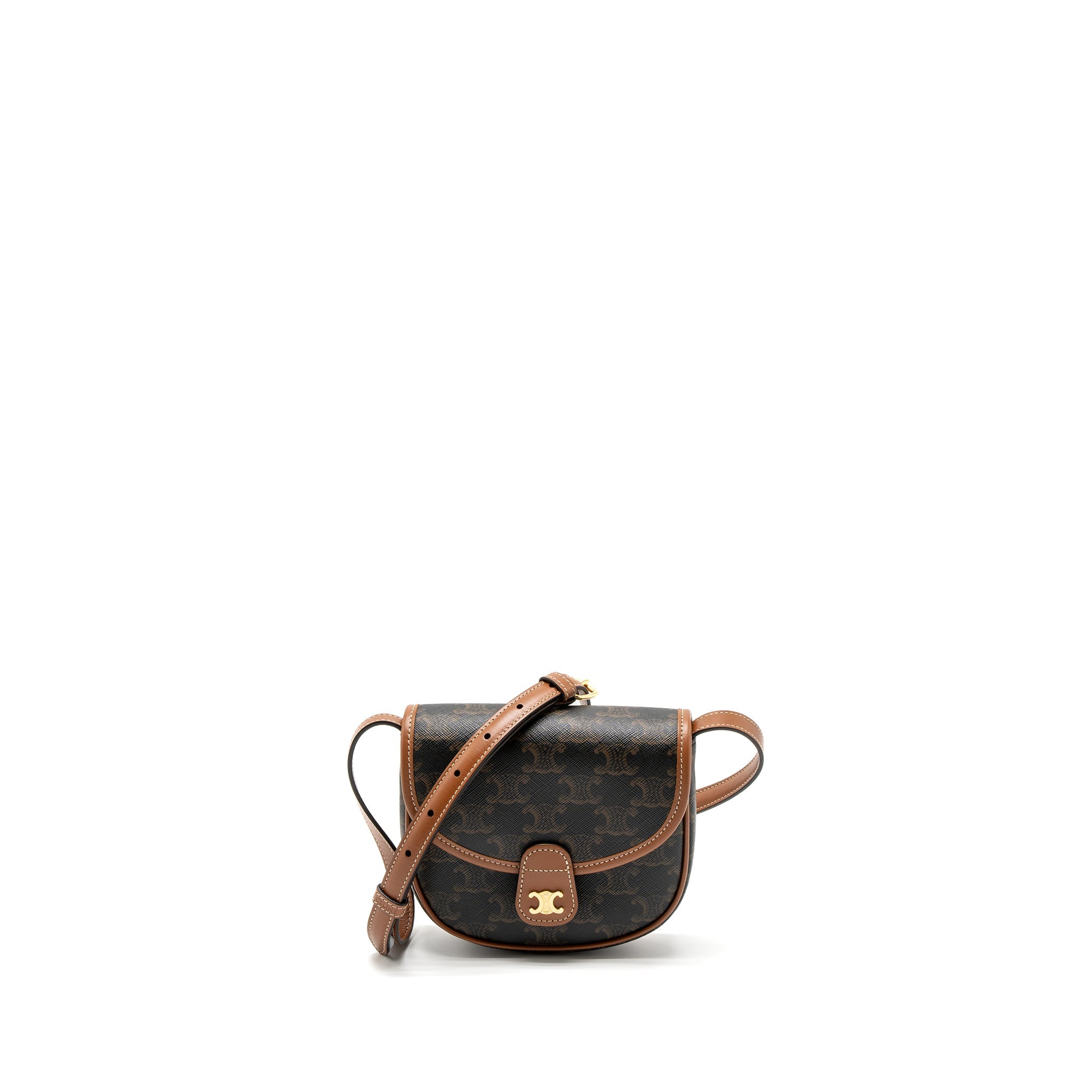CELINE MINI BESACE IN TRIOMPHE CANVAS/CALFSKIN TAN GHW