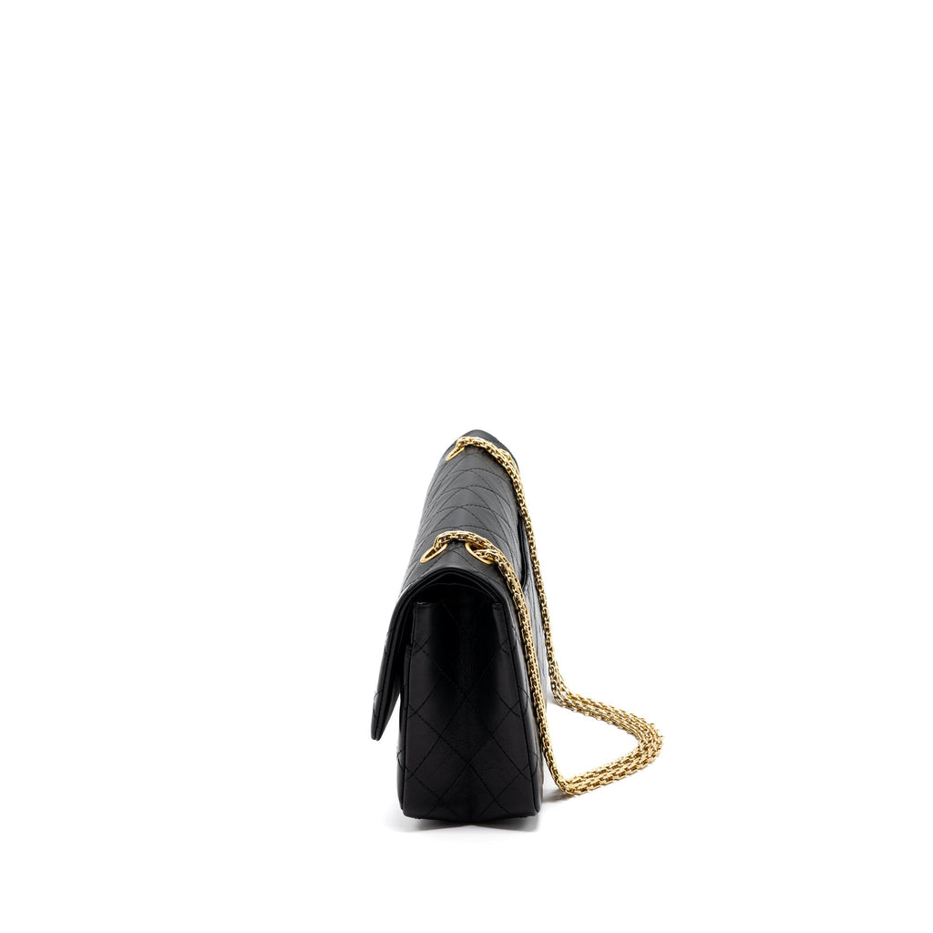 CHANEL 2.55 226 REISSUE FLAP BAG AGED CALFSKIN BLACK GHW