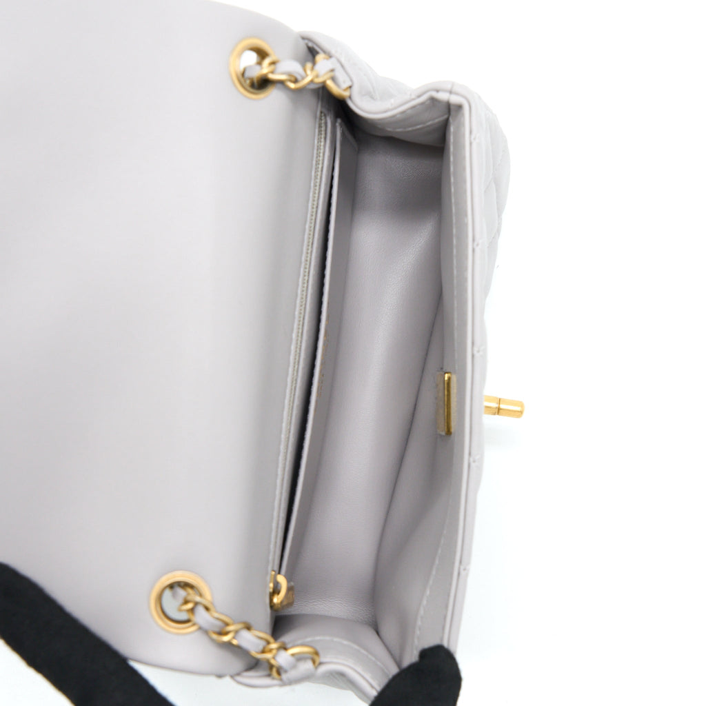 CHANEL PEARL CRUSH MINI RECTANGULAR FLAP BAG LAMBSKIN LIGHT GREY BRUSHED GHW (MICROCHIP)