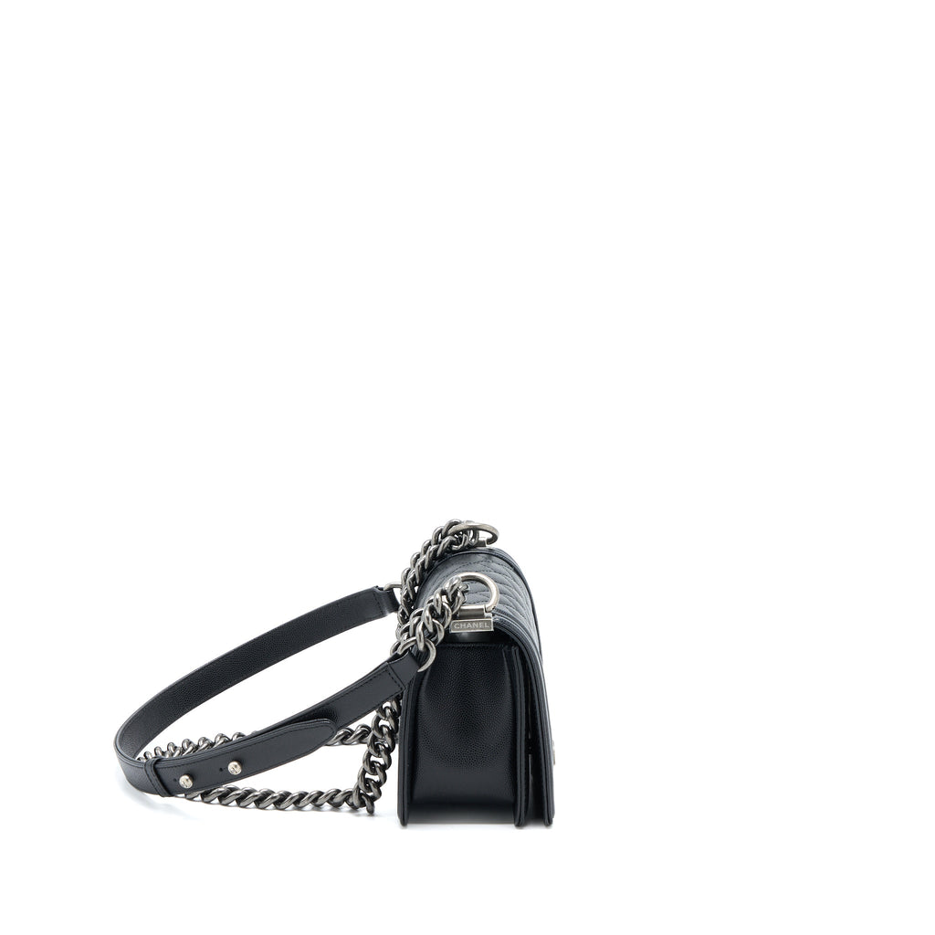 CHANEL SMALL BOY BAG CAVIAR BLACK RUTHENIUM HARDWARE (MICROCHIP)