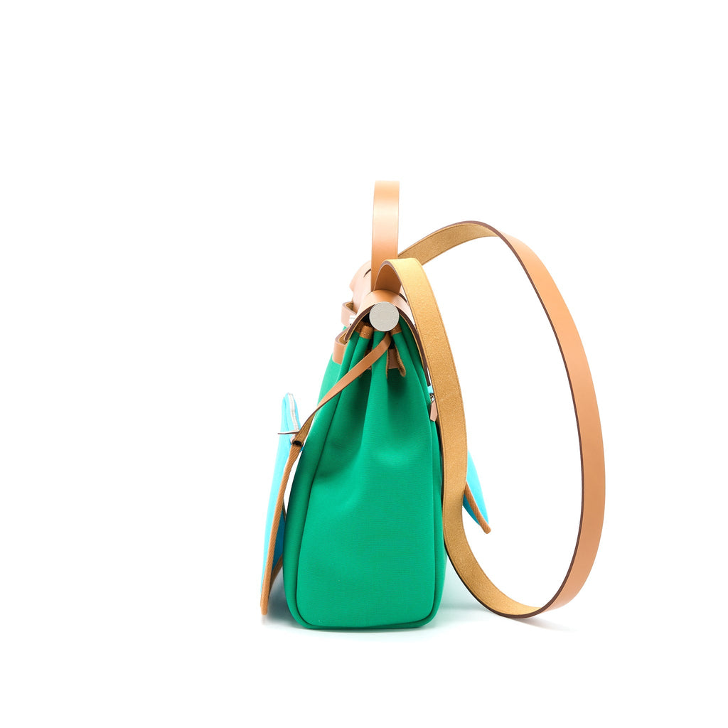 HERMES HERBAG ZIP 31 BAG CANVAS MENTHE-BLEU AZTEQUE/NATURE SHW