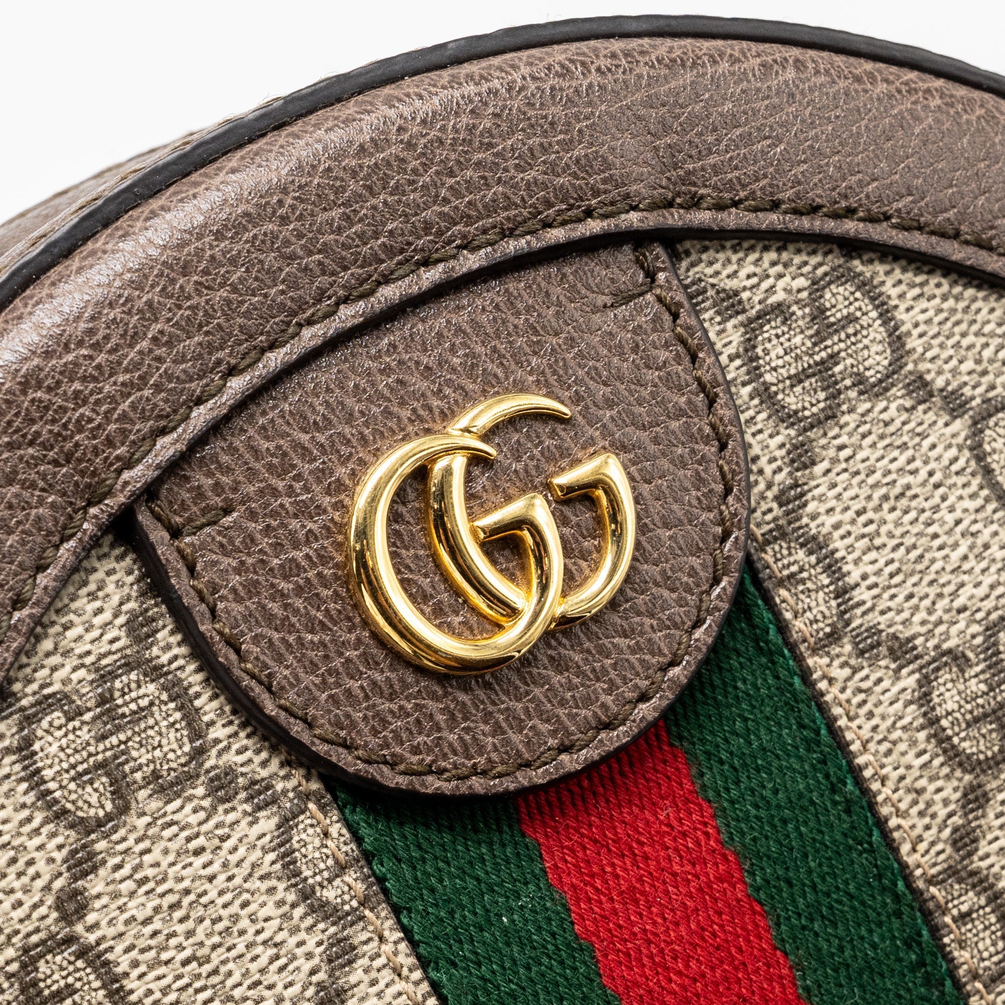 GUCCI OPHIDIA GG MINI ROUND SHOULDER BAG GG SUPREME CANVAS / BROWN GHW