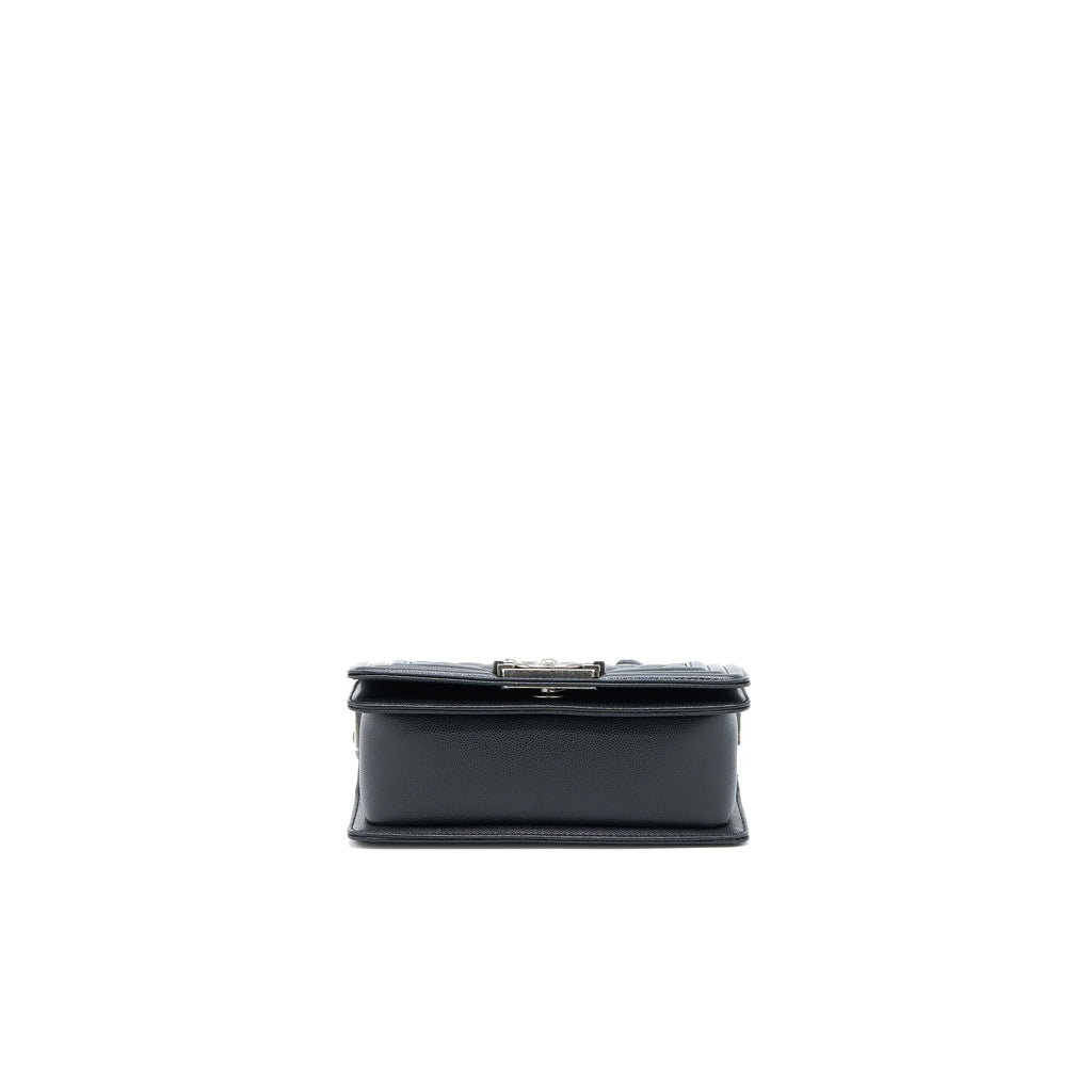 CHANEL SMALL BOY BAG CAVIAR BLACK RUTHENIUM HARDWARE (MICROCHIP)