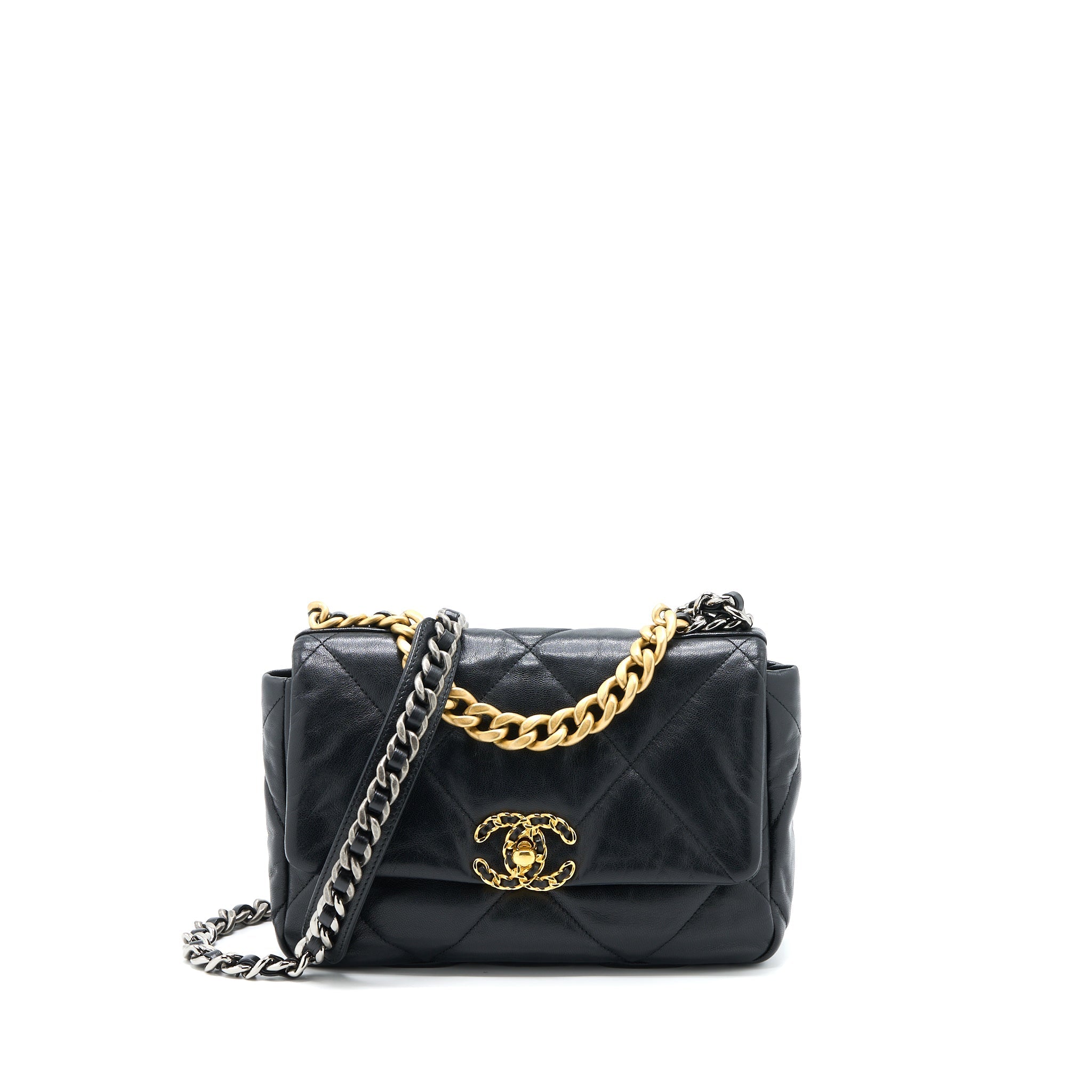 CHANEL SMALL 19 BAG GOATSKIN BLACK GHW