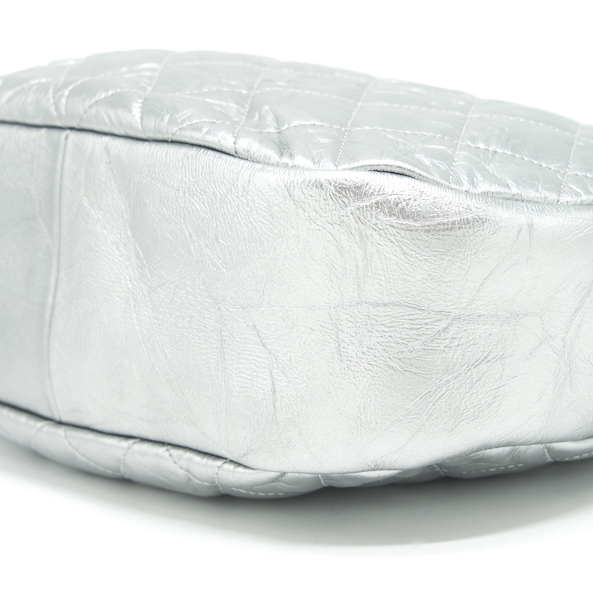 CHANEL SMALL 31 BAG QUILTED CRUMPLED CALFSKIN METALLIC SILVER SHW