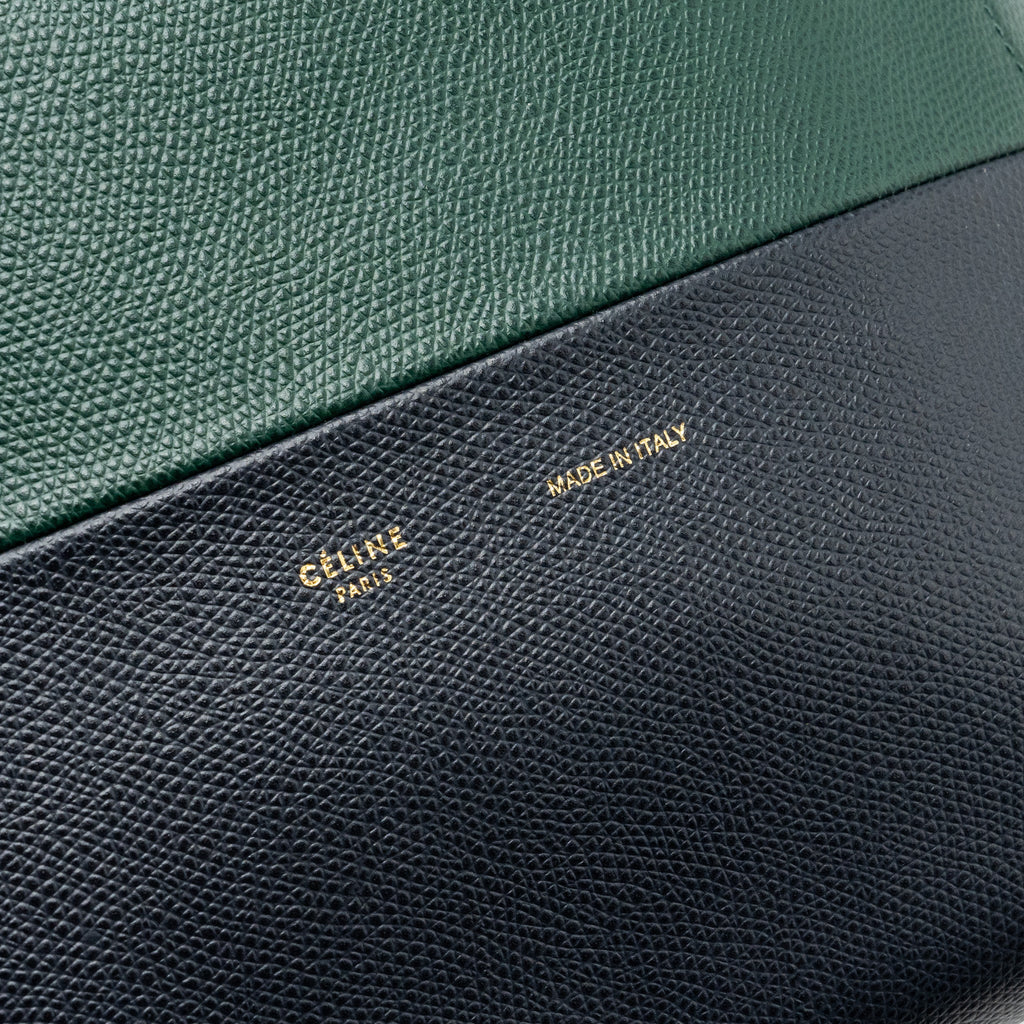 CELINE VERTICAL CABAS CALFSKIN GREEN / NAVY GHW
