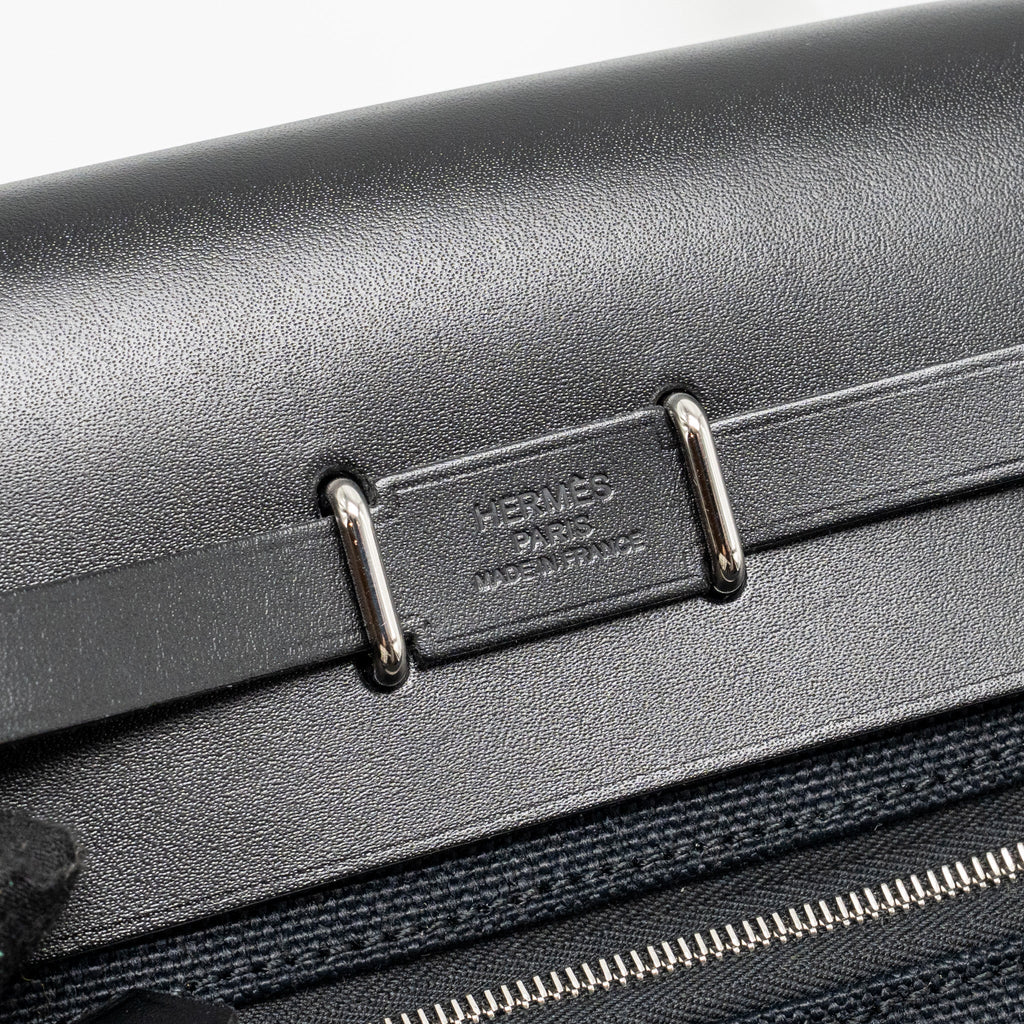 HERMES MINI HERBAG CANVAS / HUNTER LEATHER BLACK SHW