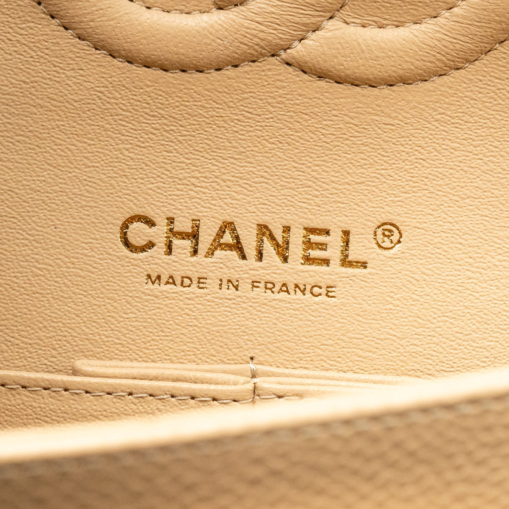 CHANEL MEDIUM CLASSIC DOUBLE FLAP BAG CAVIAR BEIGE GHW (MICROCHIP)