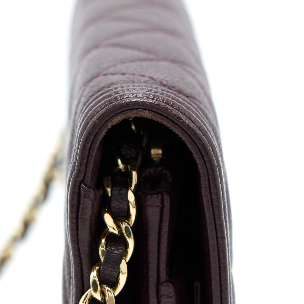 CHANEL BOY WALLET ON CHAIN CAVIAR BURGUNDY GHW