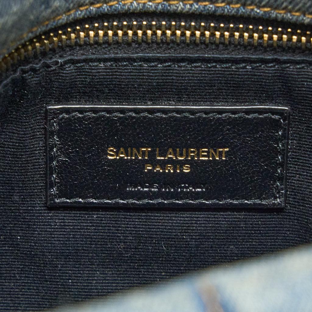 SAINT LAURENT SMALL PUFFER CHAIN BAG DENIM/SUEDE BLUE RUTHENIUM GHW