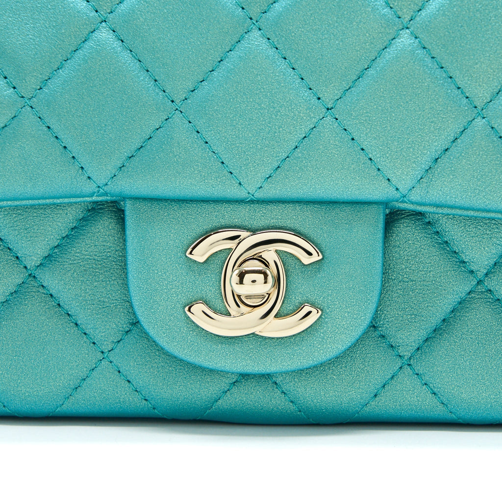 CHANEL 21S MINI RECTANGULAR FLAP BAG CALFSKIN IRIDESCENT GREEN LGHW