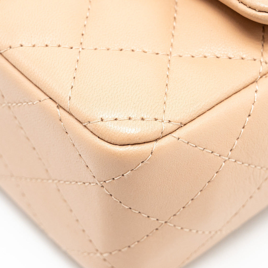 CHANEL MINI RECTANGULAR FLAP BAG LAMBSKIN LIGHT BEIGE LGHW (MICROCHIP)