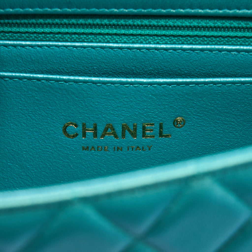 CHANEL 21S MINI RECTANGULAR FLAP BAG CALFSKIN IRIDESCENT GREEN LGHW
