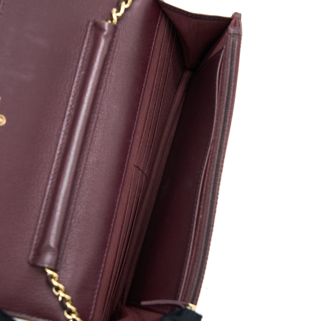 CHANEL BOY WALLET ON CHAIN CAVIAR BURGUNDY GHW
