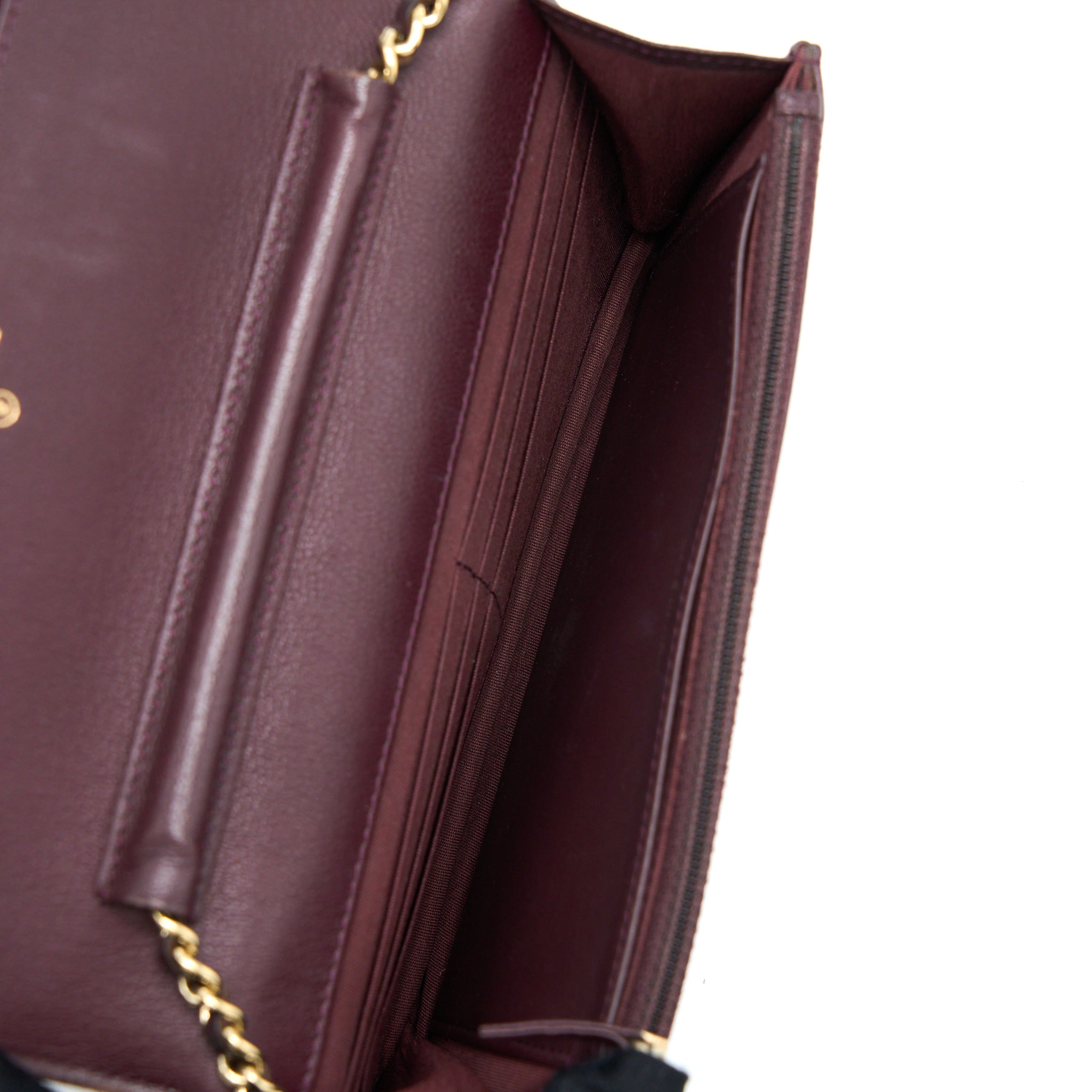 CHANEL BOY WALLET ON CHAIN CAVIAR BURGUNDY GHW