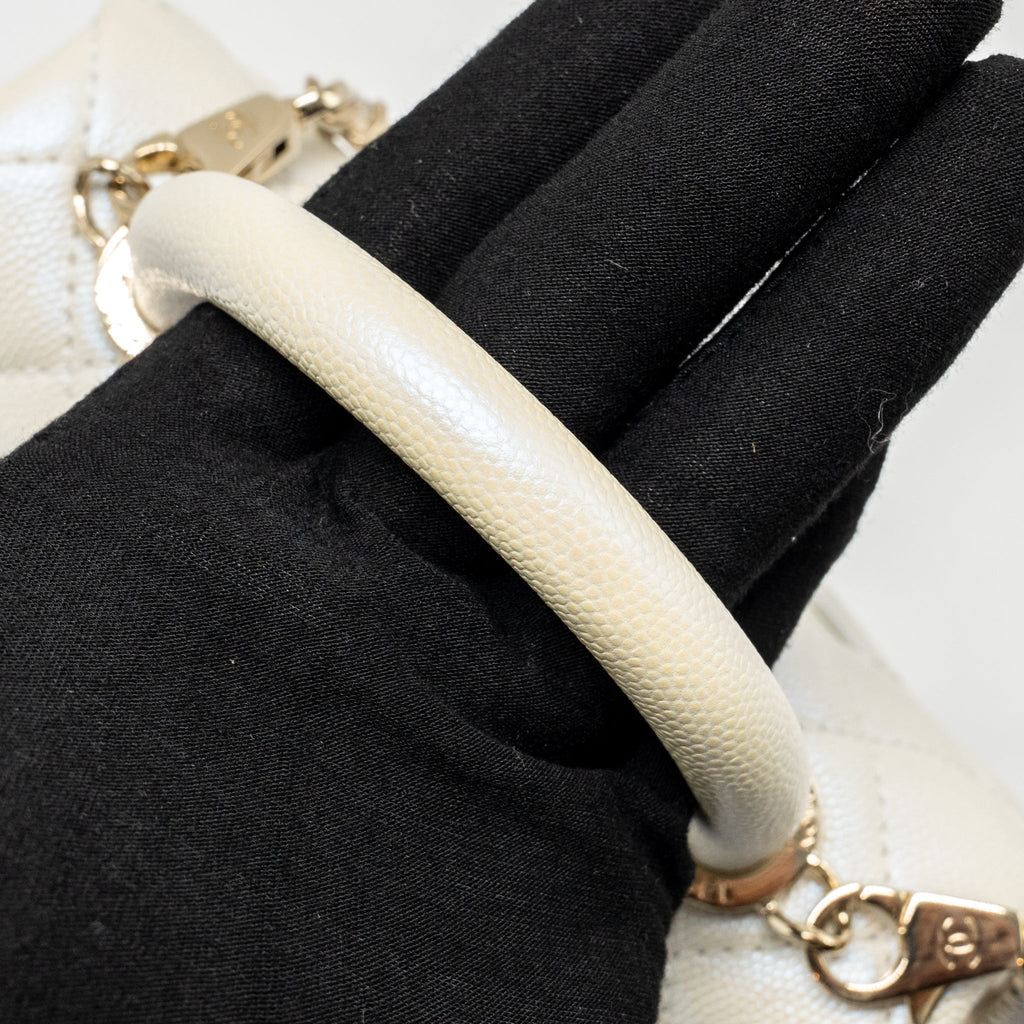 CHANEL MINI COCO HANDLE CAVIAR IRIDESCENT WHITE LGHW