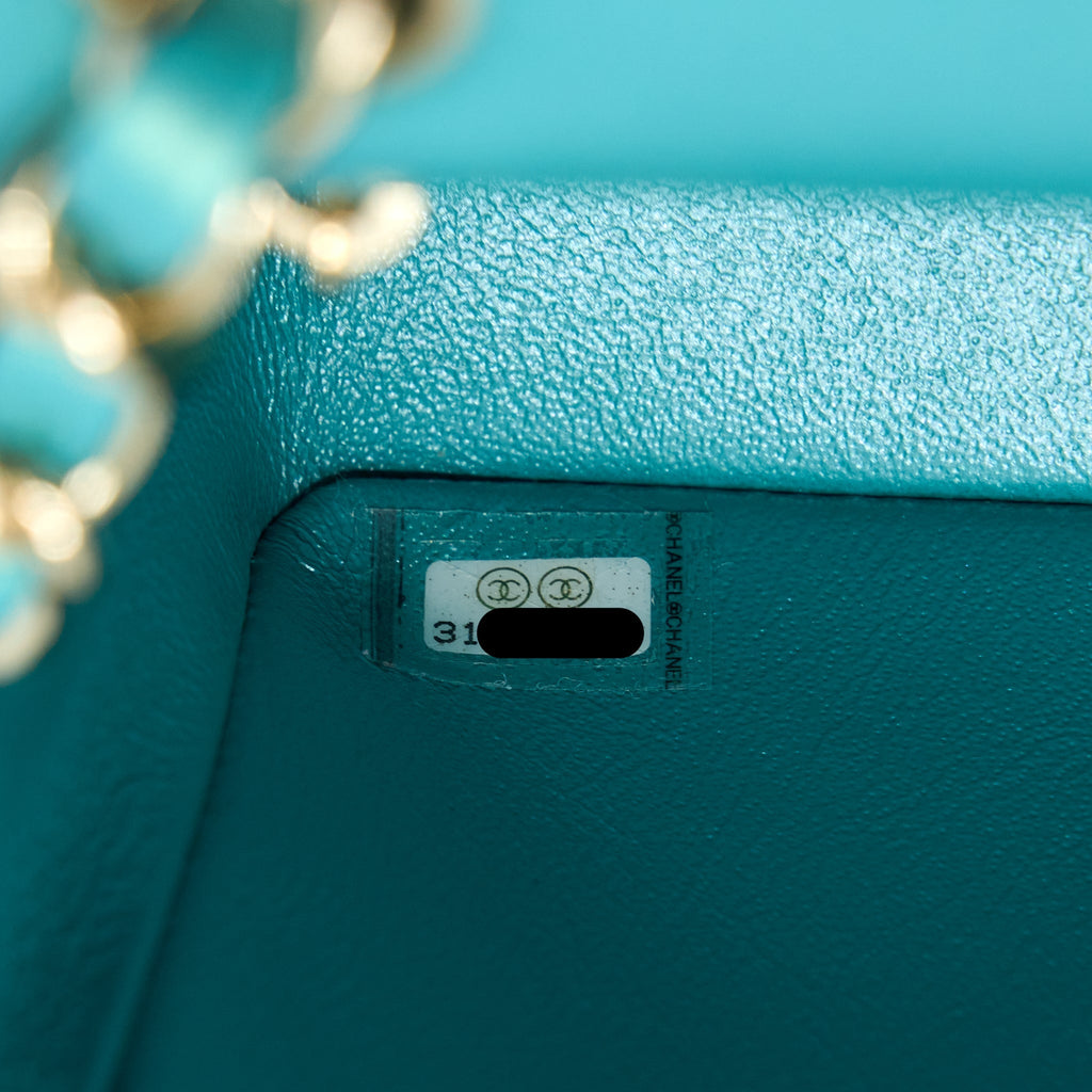 CHANEL 21S MINI RECTANGULAR FLAP BAG CALFSKIN IRIDESCENT GREEN LGHW